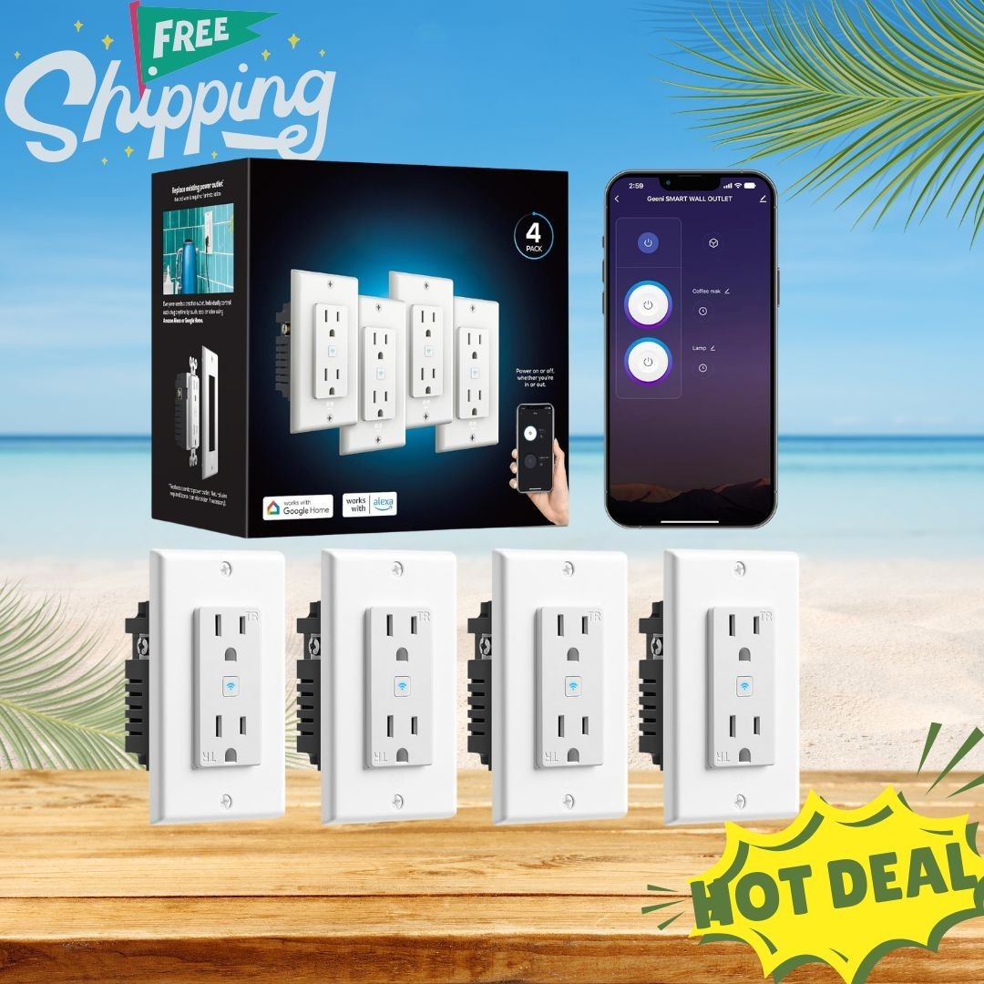 NEW Geeni Smart WiFi In-Wall Outlet 4 Pack Alexa Google Home White