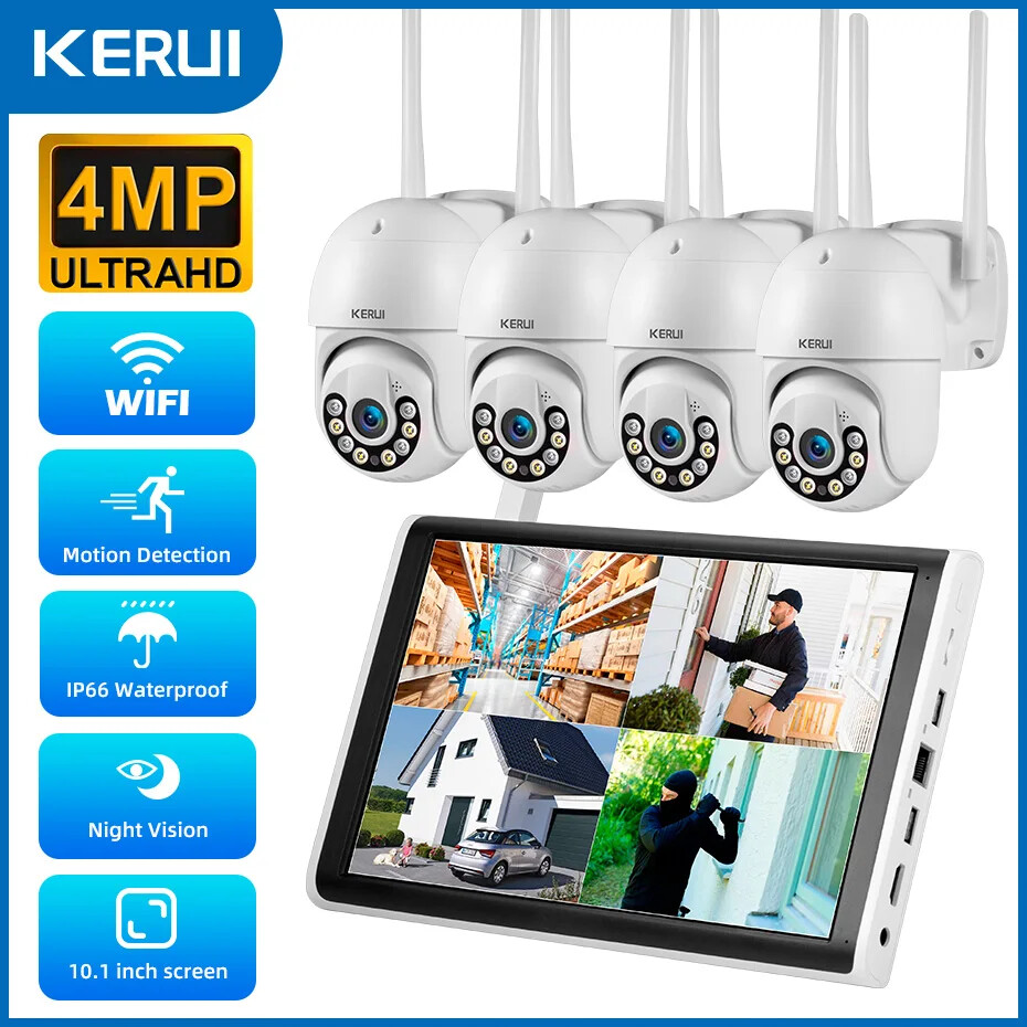 4MP HD PTZ WIFI IP Camera 8CH Wireless LCD Monitor NVR Kit Home Security Camera
