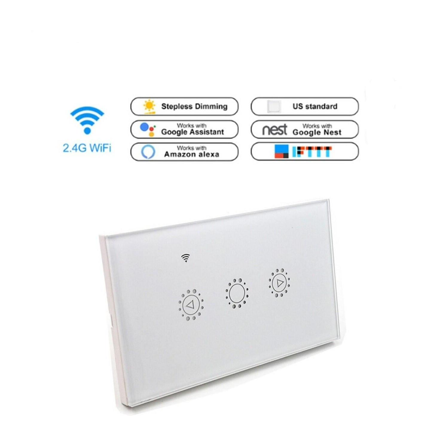 2.4GHz WiFi Wall Touch Smart Light Switch, Glass Panel, Remote Control