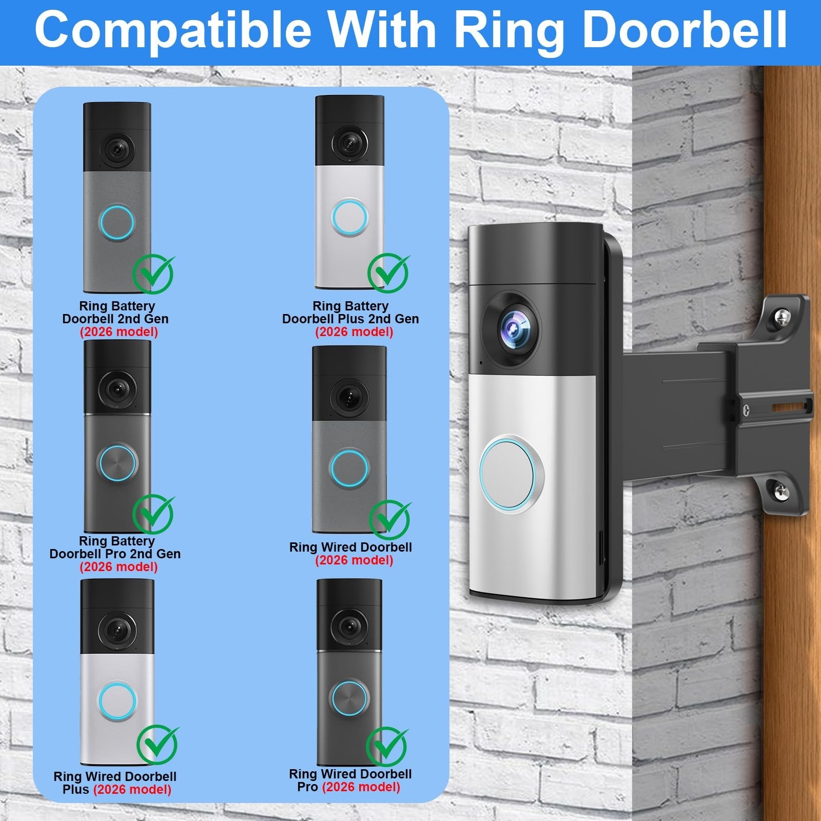 Adjustable 2″ to 4.7″ Doorbell Extender Mount for Wider View, Angle & Brick Wall
