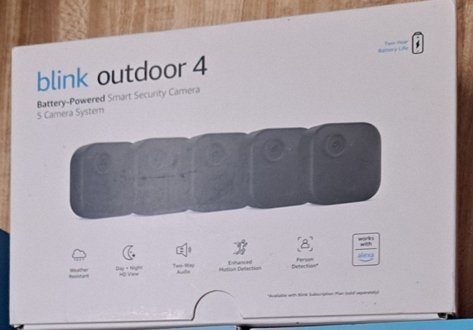 Blink Outdoor 4 Camera Set. 5 Cameras for Security. New Open Box