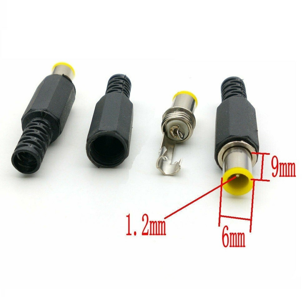 10 pcs 1.2mm x 6.0mm x 9mm Male DC Power Plug Socket Jack Connector Adapter
