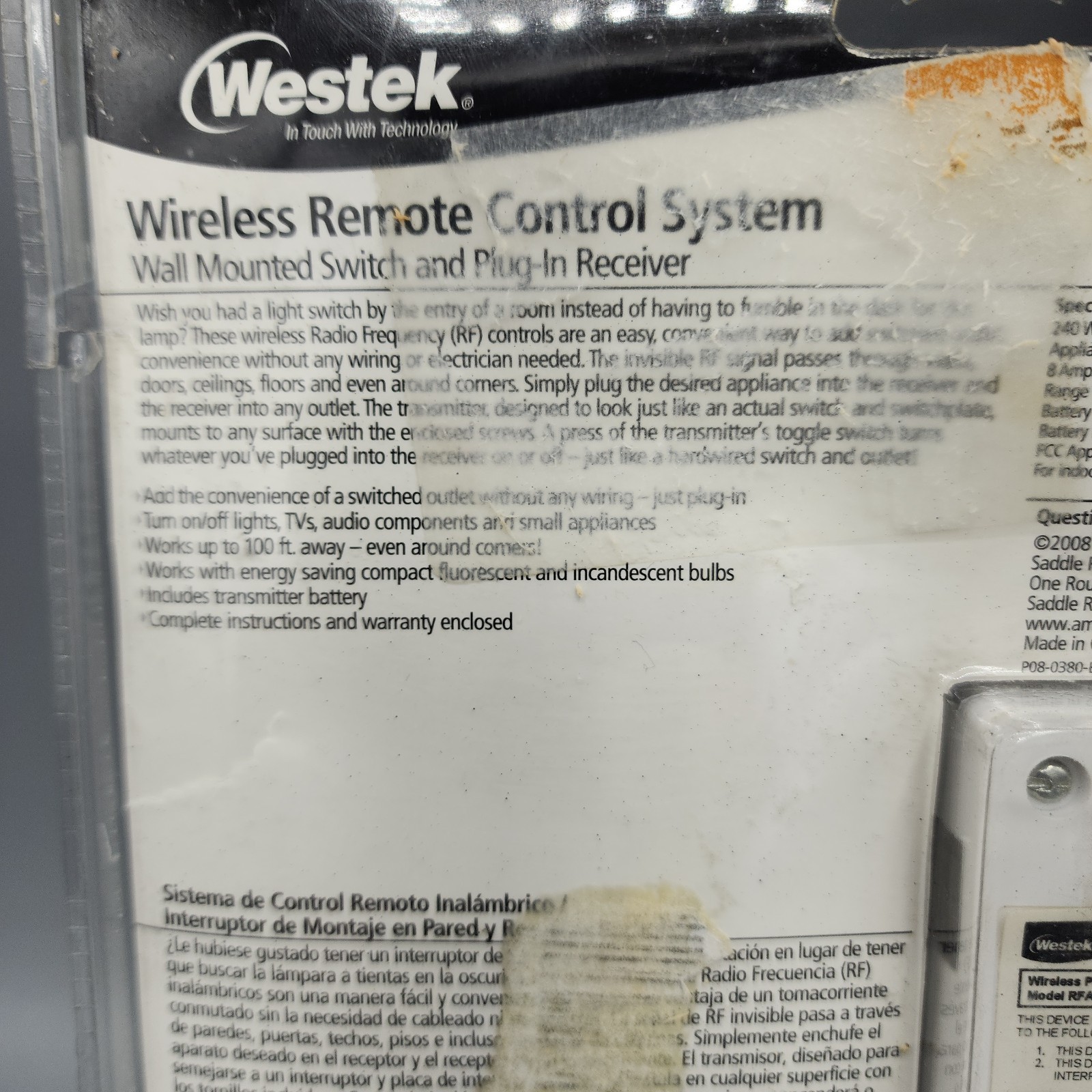 Westek Wireless Remote Control Wall Mounted Switch & Plug-In Receiver RFK100