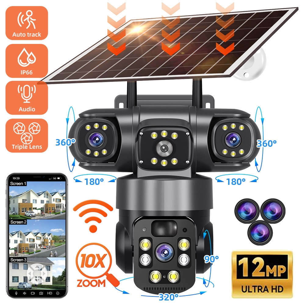 2PCS 12MP HD Solar Battery Home Security Camera Outdoor Wifi Wireless PTZ CCTV