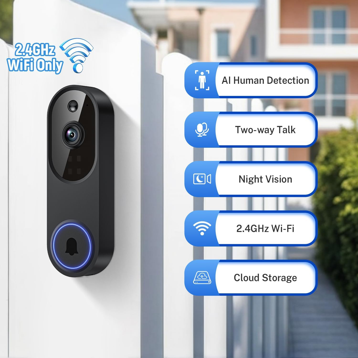 1080P Wireless Wi-Fi Video Doorbell Camera with Two Way Audio, Night Vision, Clo