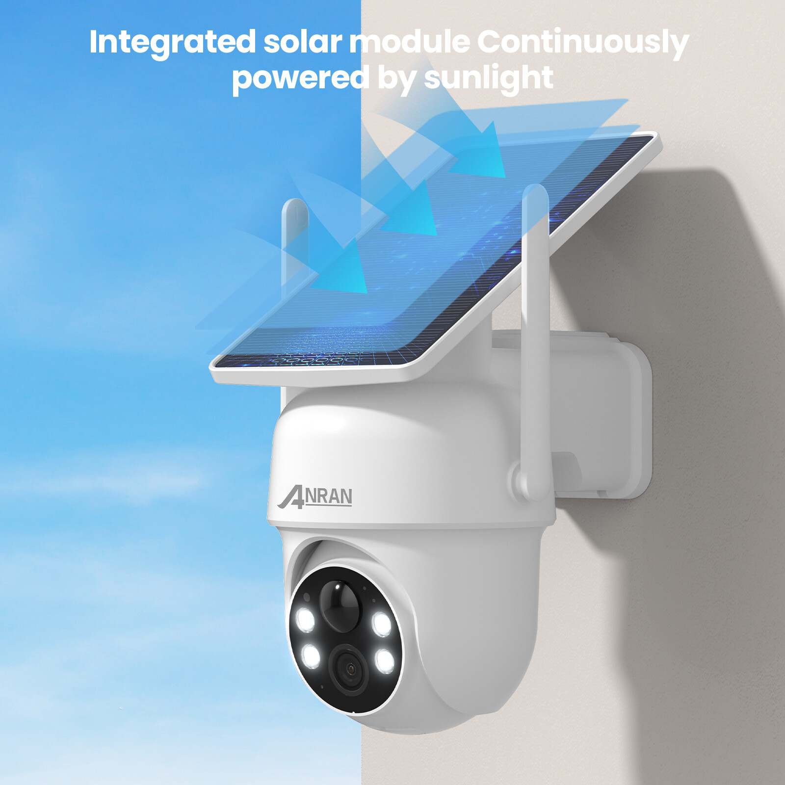 ANRAN 4 Pack Security Camera Wireless Outdoor 5MP 360° PTZ Camera Solar Powered