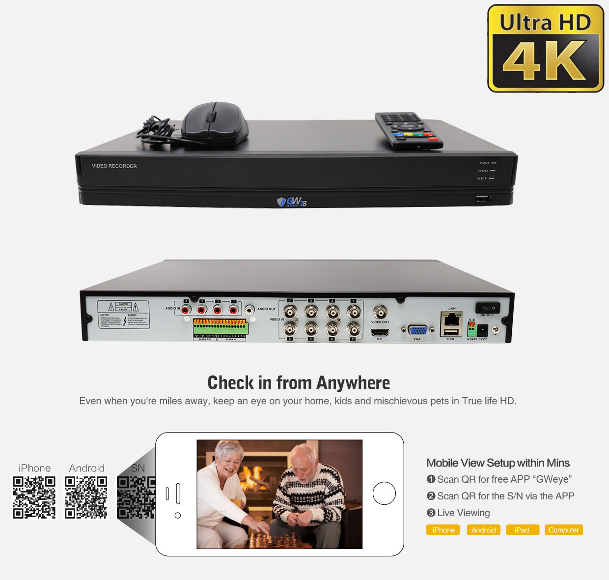 8 Channel Security Camera System 1TB DVR (4) 8MP CCTV Varifocal 4K Bullet Camera