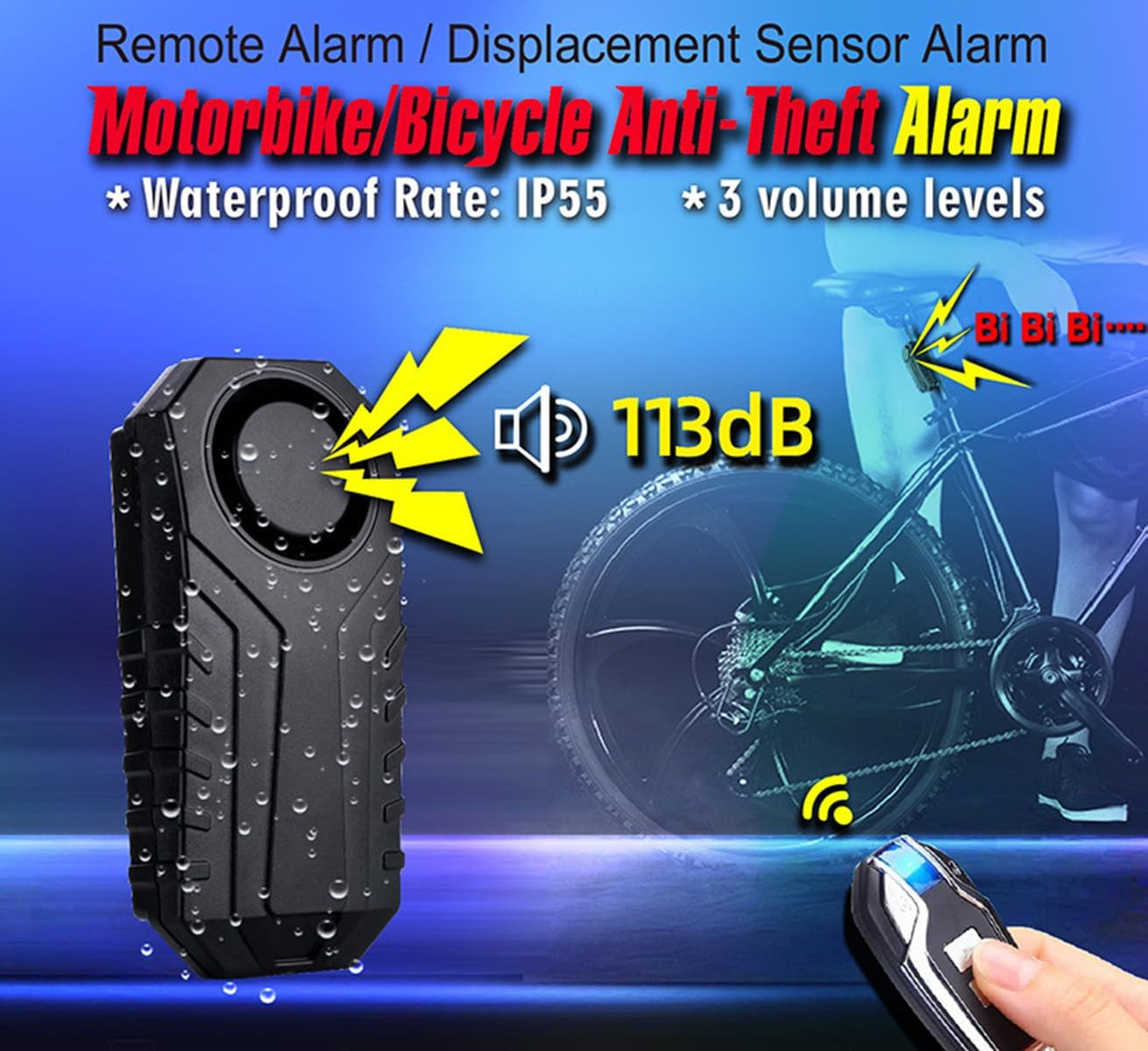 Bike Alarm Updated Wireless Vibration Motion Sensor Waterproof anti Theft 113Db