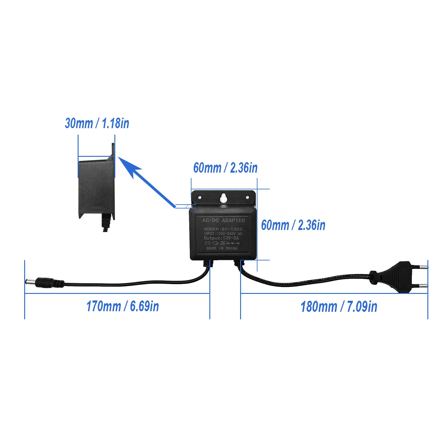 2Pcs DC12V 2A EU Plug Power Adapter Waterproof Black for CCTV Security Surveilla
