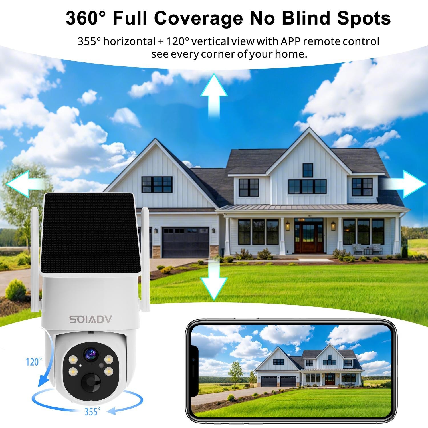 Solar Battery Powered Camera WiFi6 Wireless Security System PTZ Outdoor 4PACK