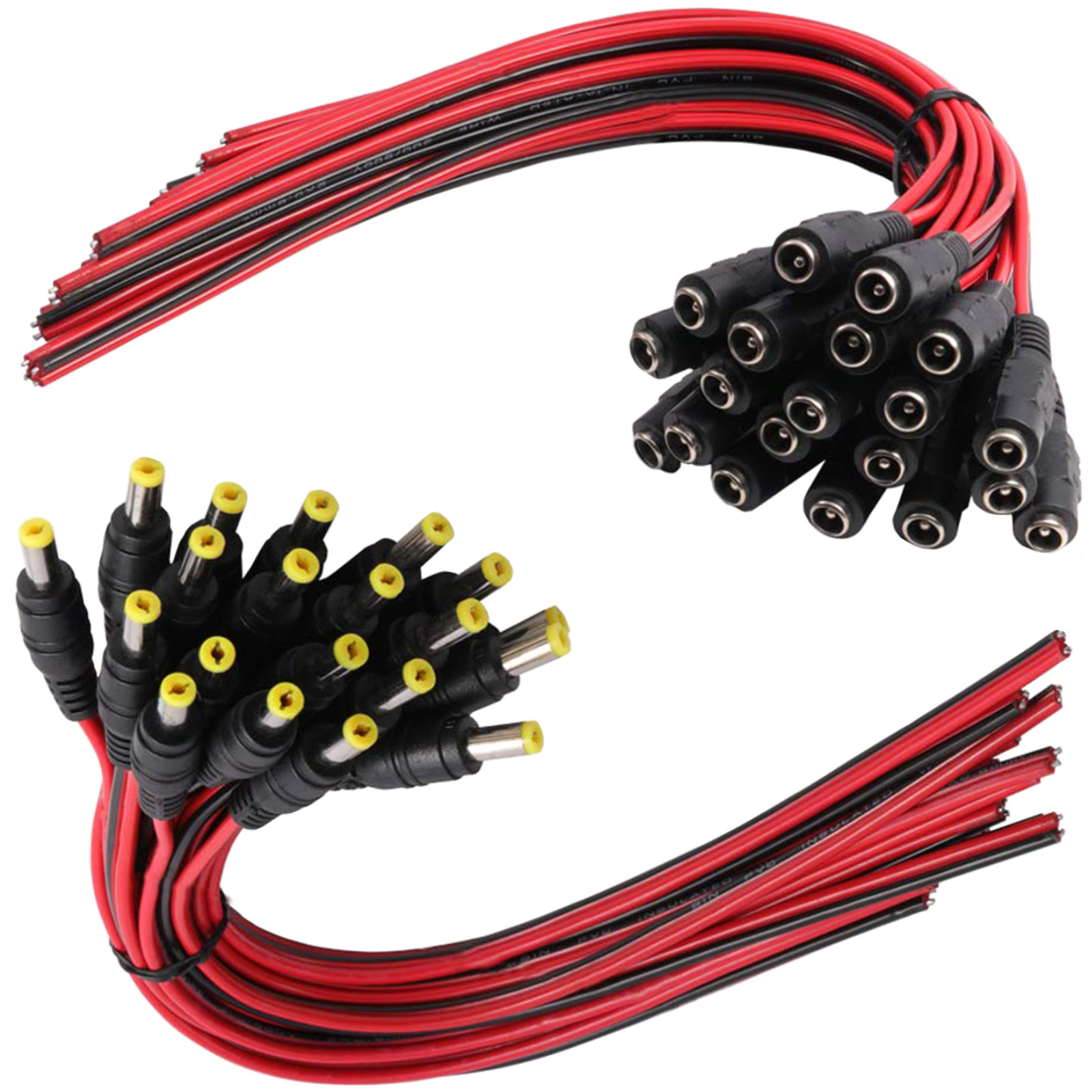 DC Power Pigtail Cable Plug 18AWG 2.1mm x 5.5mm 12V 5A Male & Female Pack Lot