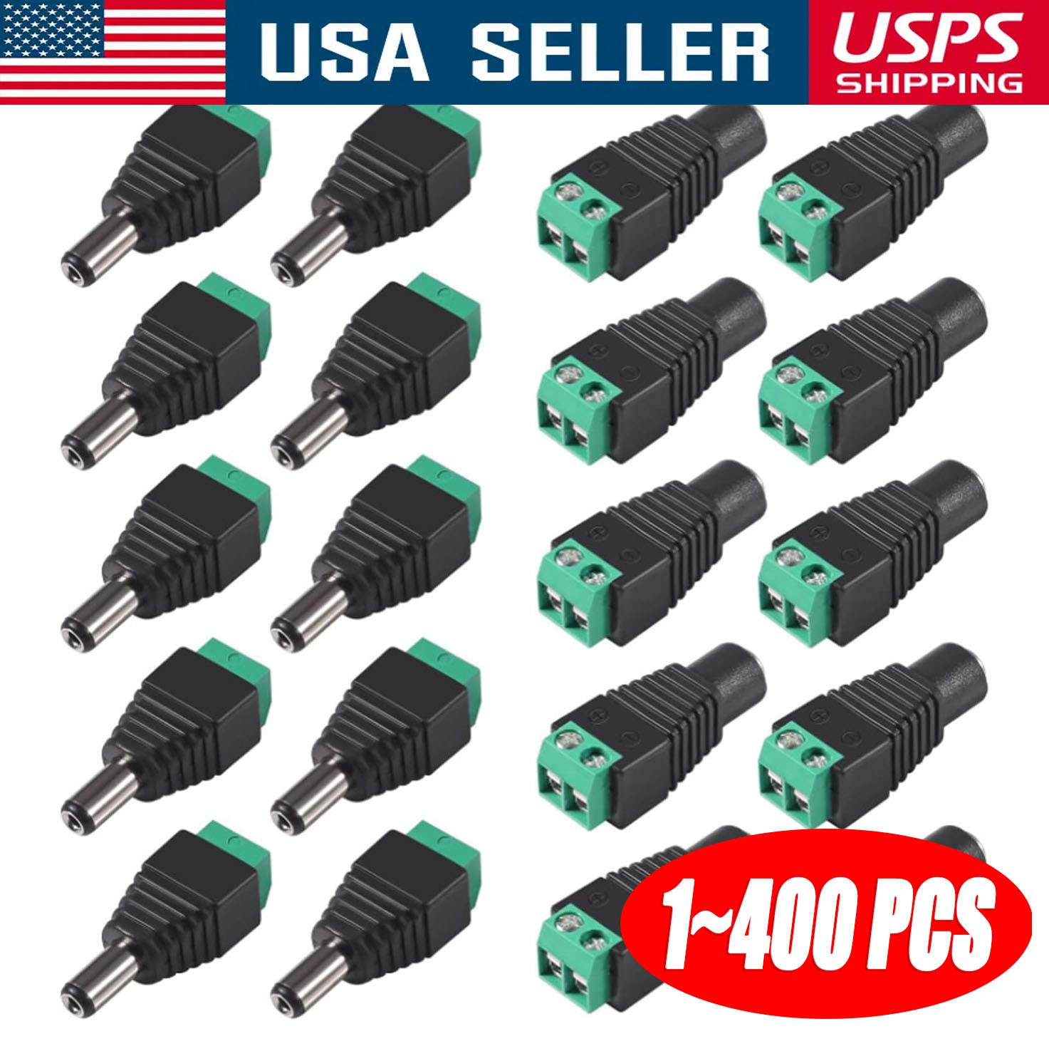 400Pack Male Female 2.1×5.5mm DC Power Plug Jack Adapter Connector for CCTV Lot