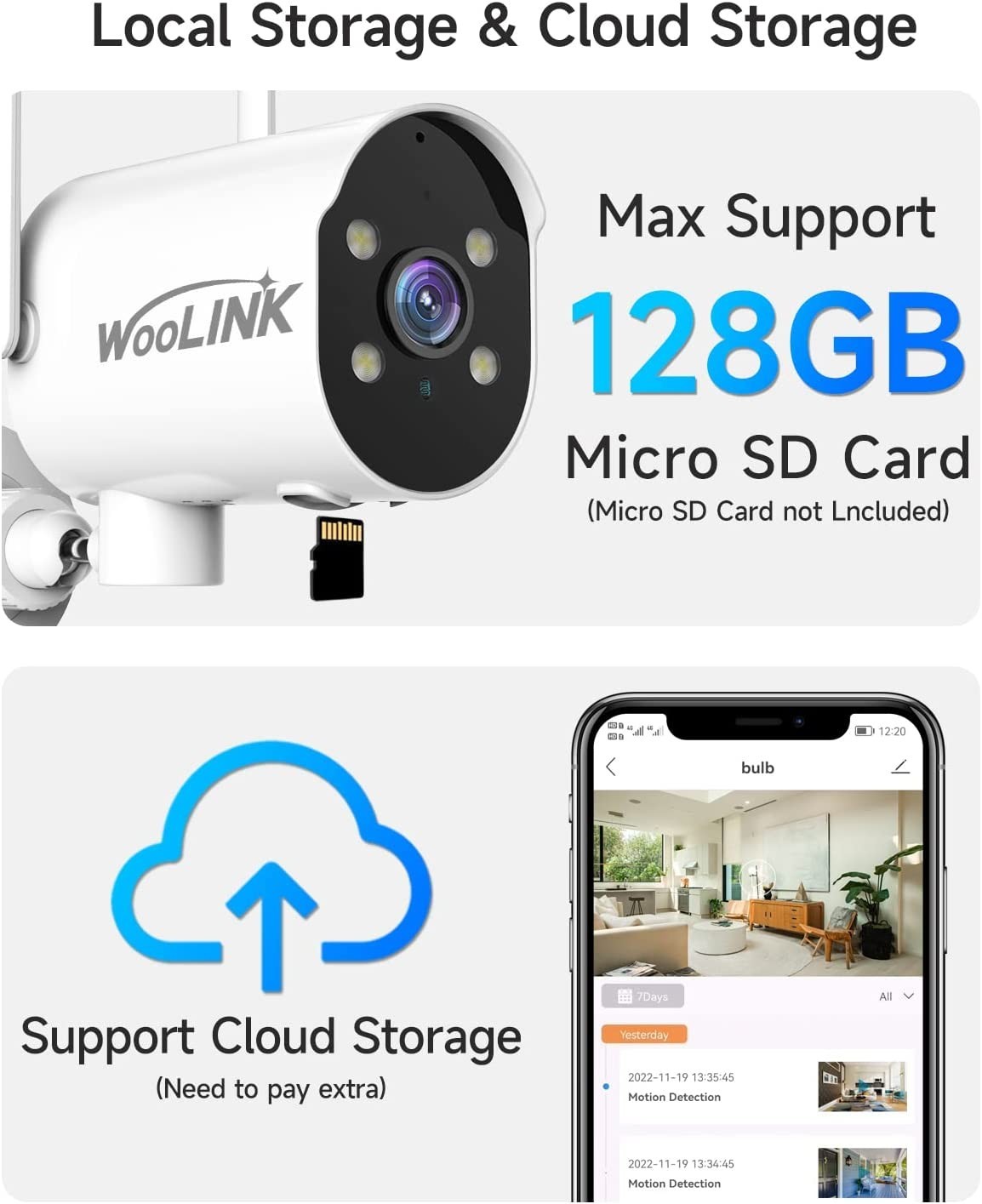 WOOLINK Solar Wireless Security Camera 2K 3MP Solar Battery PIR Detection Audio