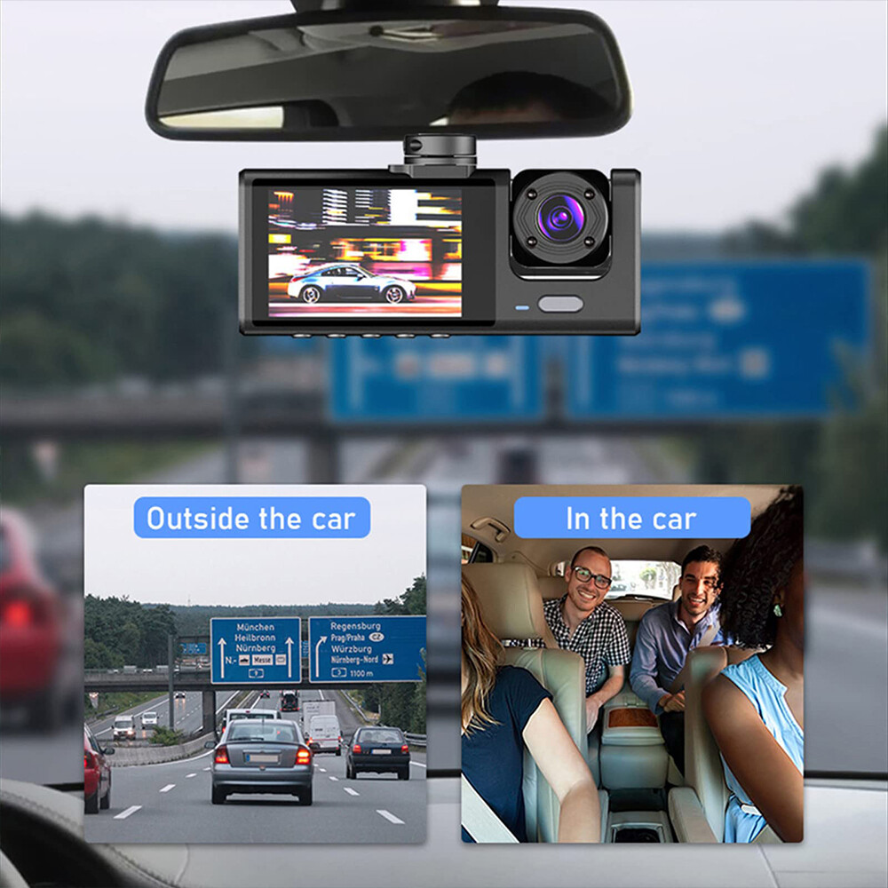 HD 1080P Car Dash Cam 3 Lens Front/Rear/Inside Video Recorder Camera G-sensor