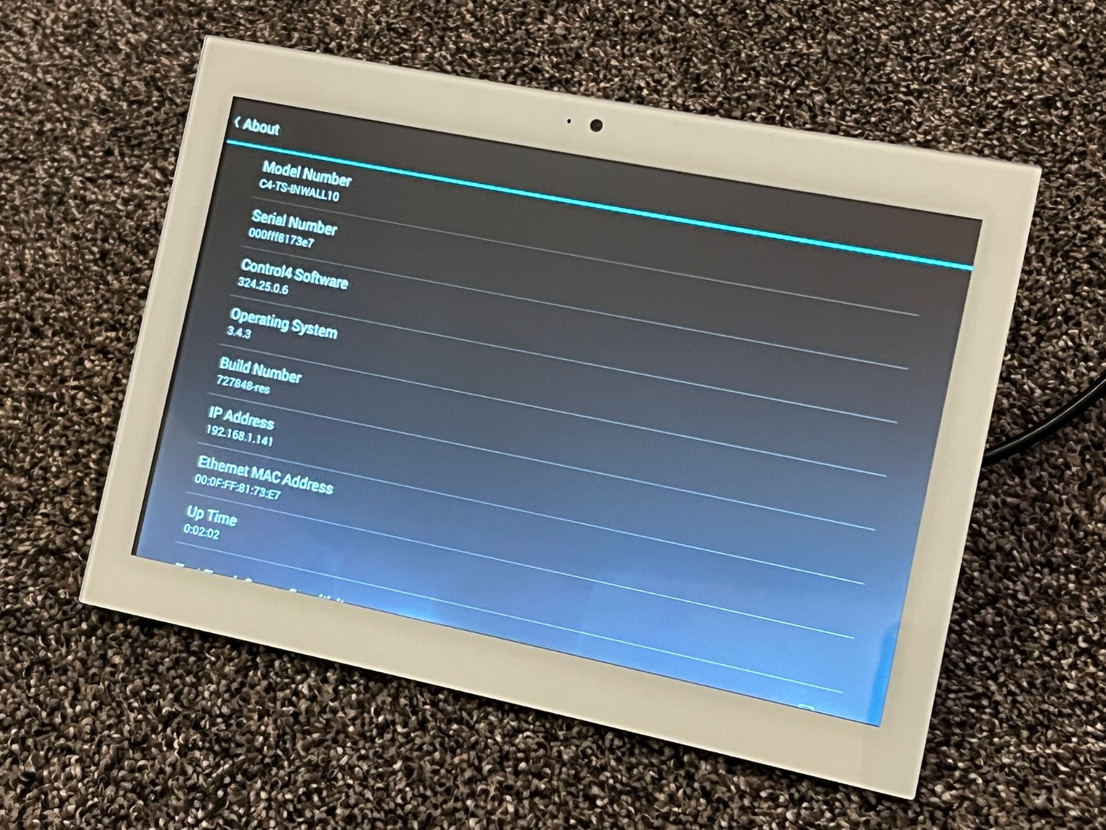 Control4 T3 In-Wall 10” White Touch Screen C4-WALL10-1-BL