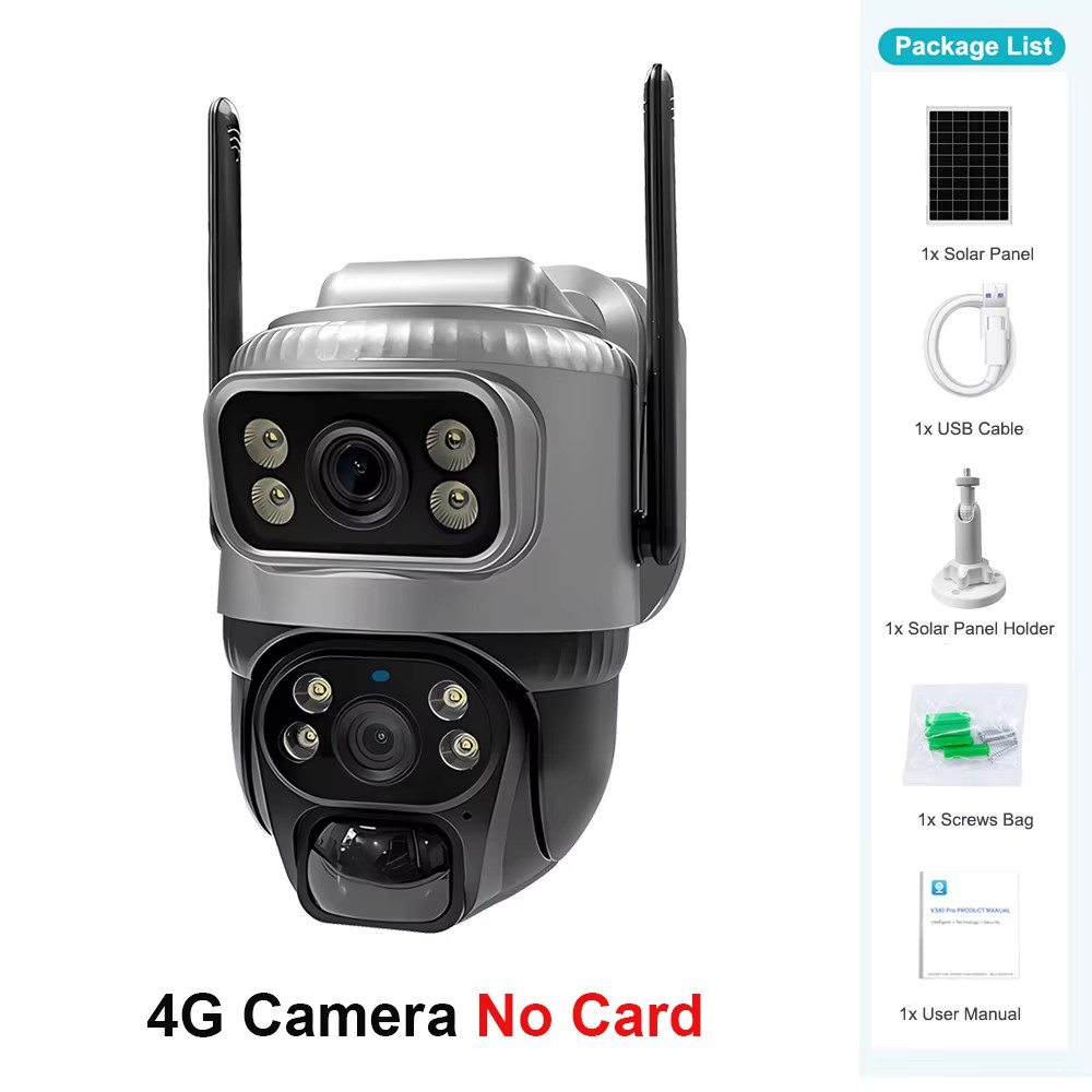 V380 Dual Lens 4G Solar PTZ Security Camera 8MP 4K PIR Night Vision Waterproof