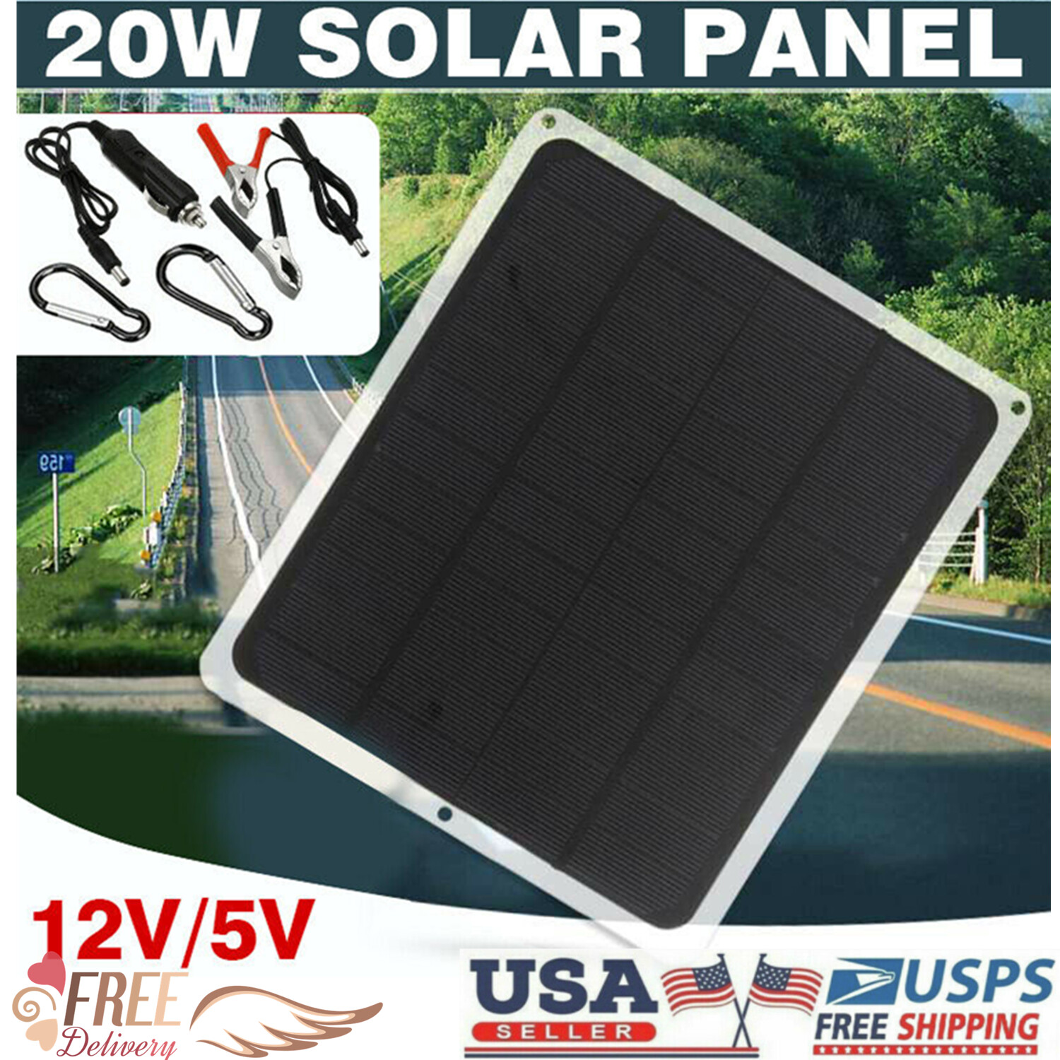 20W 12V Car Boat Yacht Solar Panel Trickle Battery Charger Power Supply Outdoor