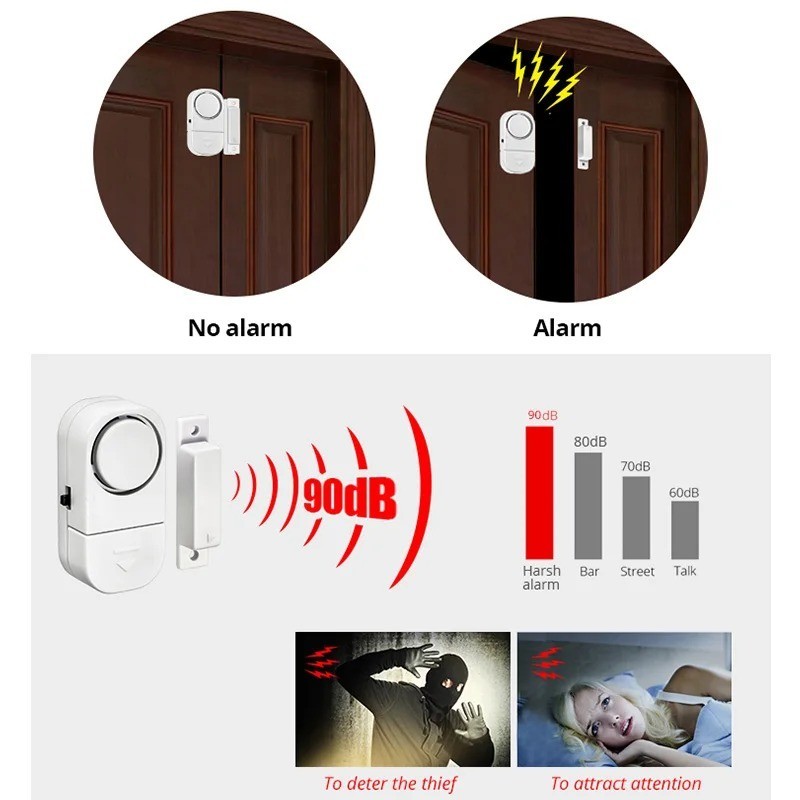 Magnetic Door/Window Alarm – 90dB Wireless Anti-Theft Security Sensor for Home