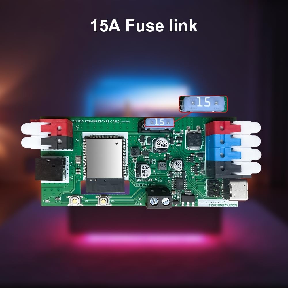 ESP32 WLED LED Strip Light Controller 15A Fuse Mic DIY Dynamic Lighting UART …