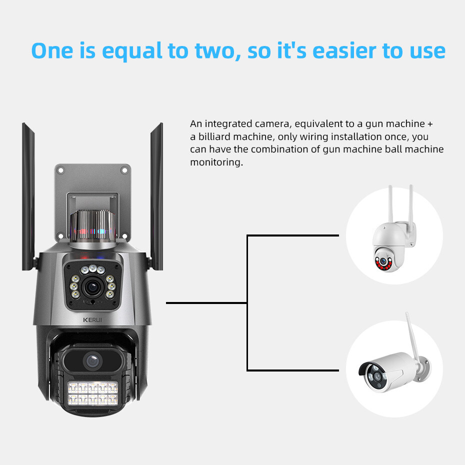 2.4G WiFi IP Dual Lens Camera 6MP HD Night Vision Security CCTV Onvif PTZ Camera