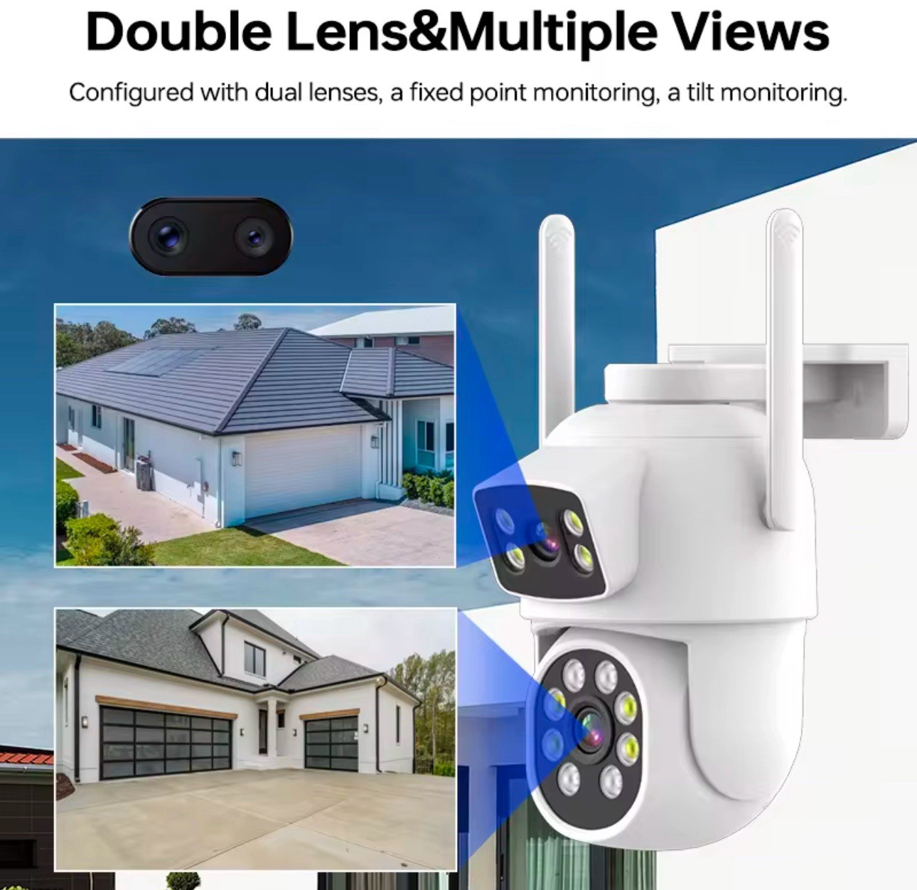4MP Dual Lens PTZ WiFi Security Camera Outdoor 2.4/5GHz Night Vision 2-Way Audio