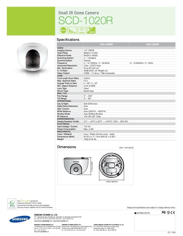 Samsung SCD-1020R Camera Indoor IR Dome | Lot 4 | Power Supply | NEW | WARRANTY