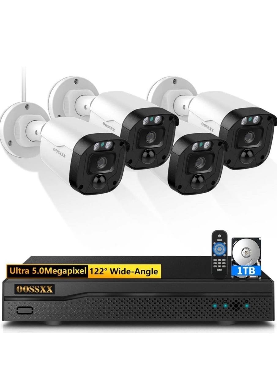 OOSSXX 5MP 4CH DVR Security Camera System 4x Bullet Cameras 1TB HDD Wired CCTV