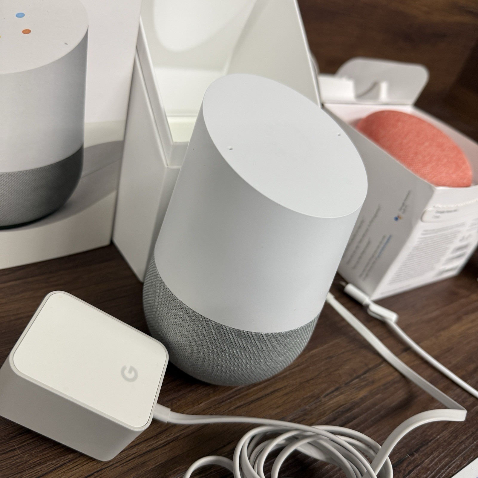 Google Home Smart Assistant Speaker White Slate with Power Cable & Orange Mini