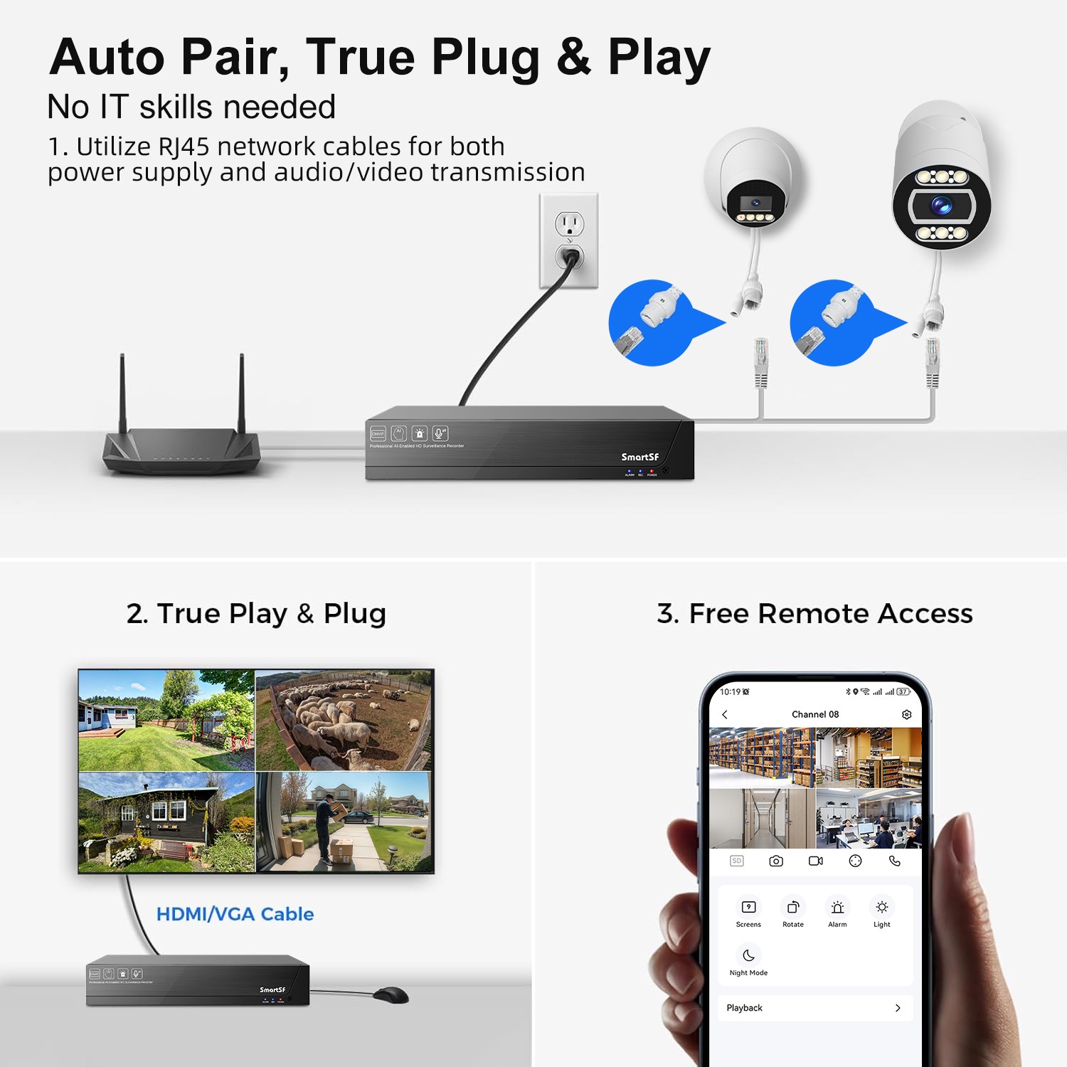 POE Security Camera System 8pcs 5MP Indoor Outdoor PoE Cameras Auto Tracking 4TB