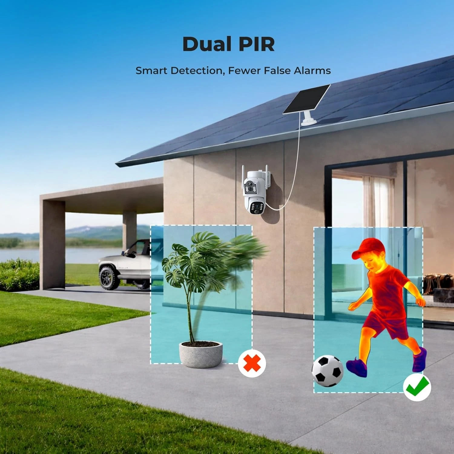 Solar Battery Powered Wireless WiFi Outdoor Pan/Tilt Home Security Camera System