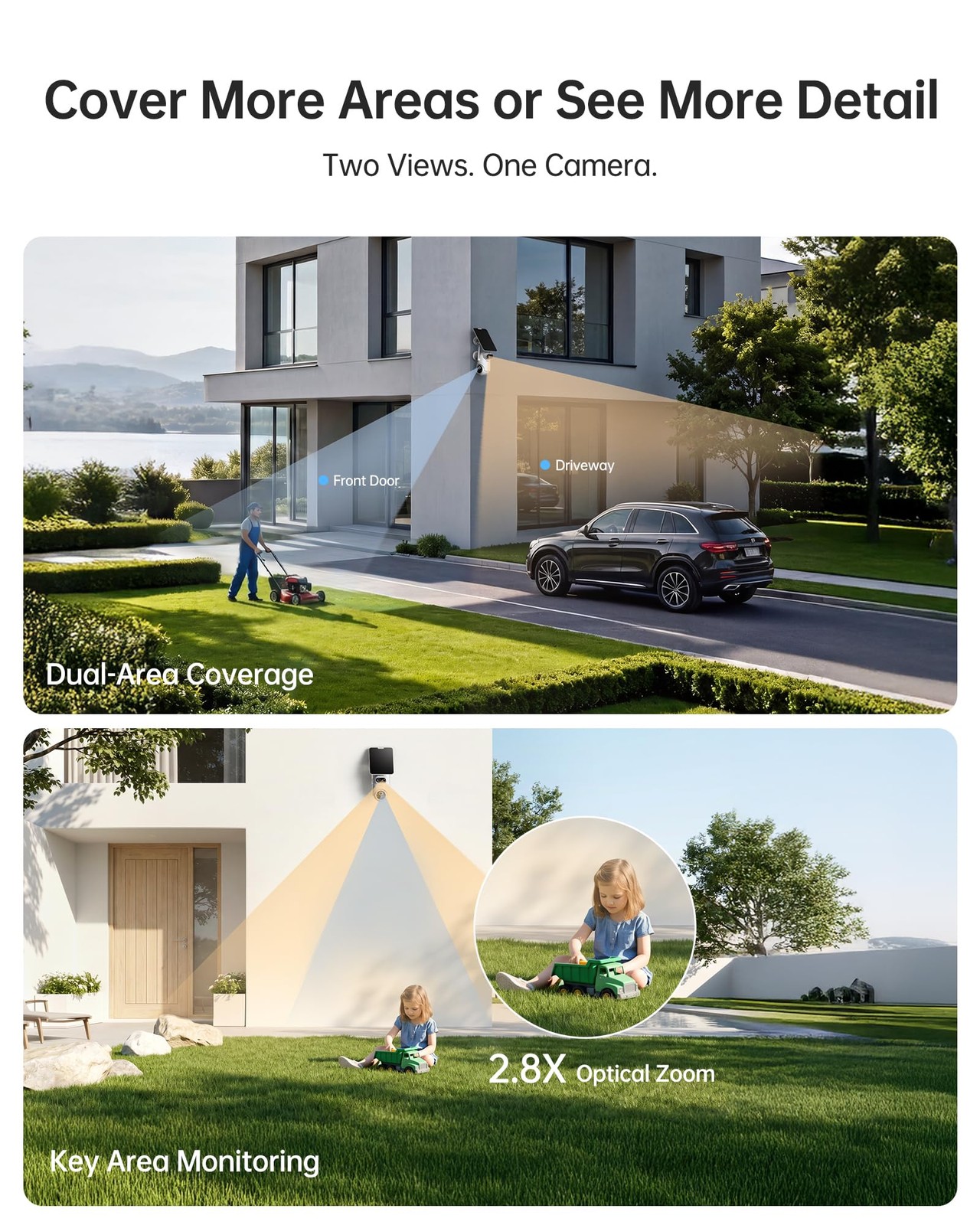 PIOJER Solar Security Camera Wireless Outdoor Dual-Lens 2K(2MP Wide-Angle & 2…