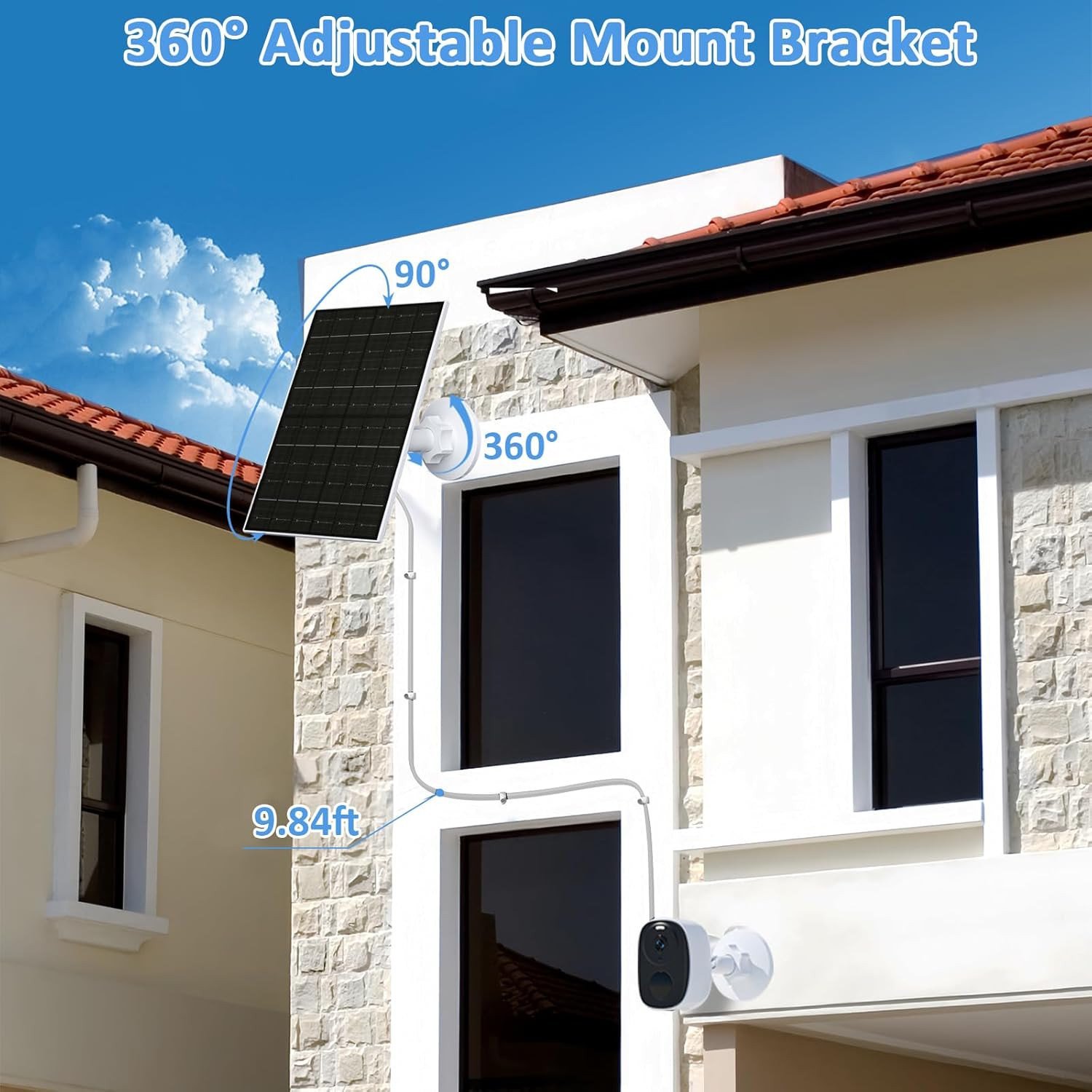 Solar Panel for Security Camera, 6W Micro USB & USB-C Solar Charger Compatible w