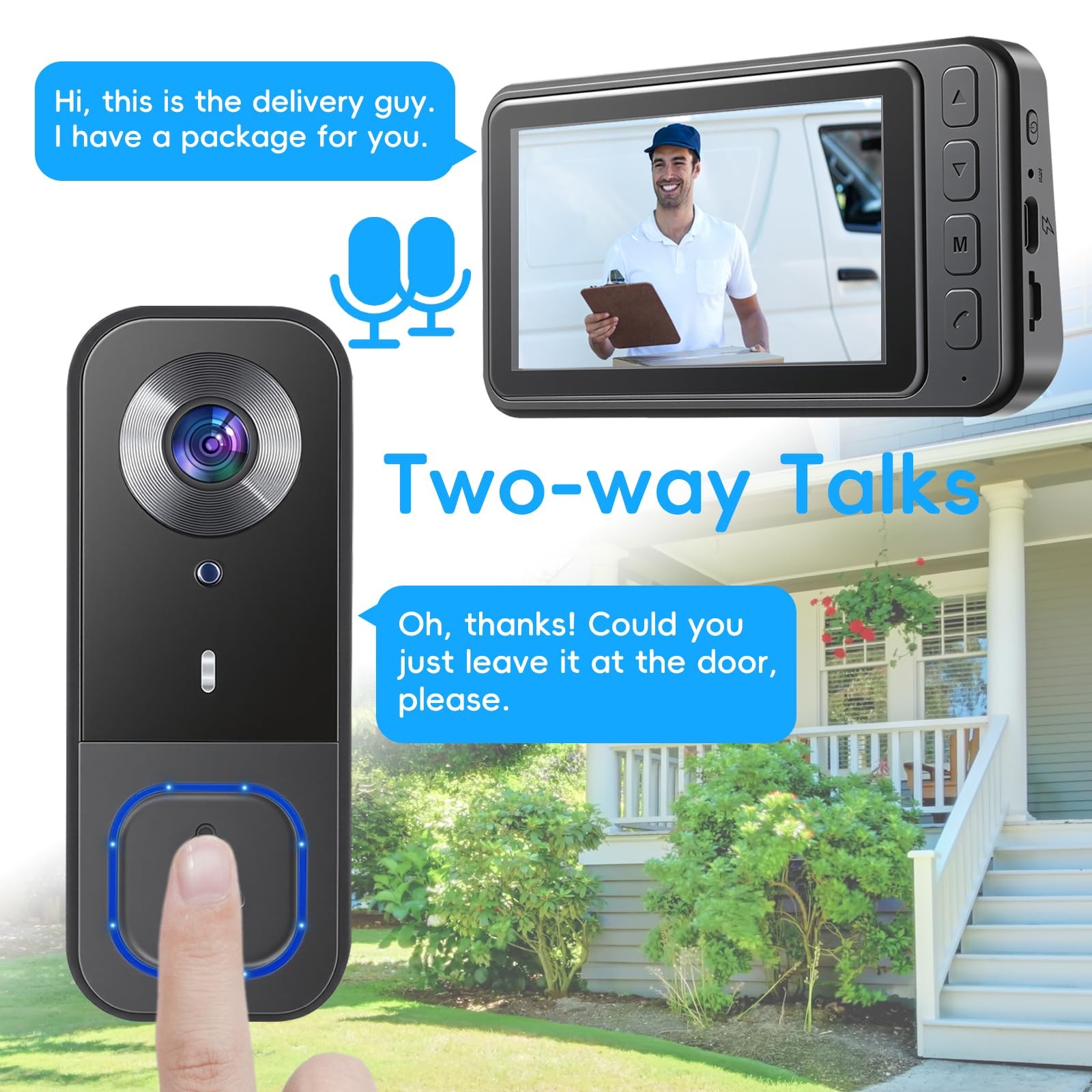 Taishixing 4.3″ Video Doorbell Camera with Monitor 2-Way Audio, Night 1080P