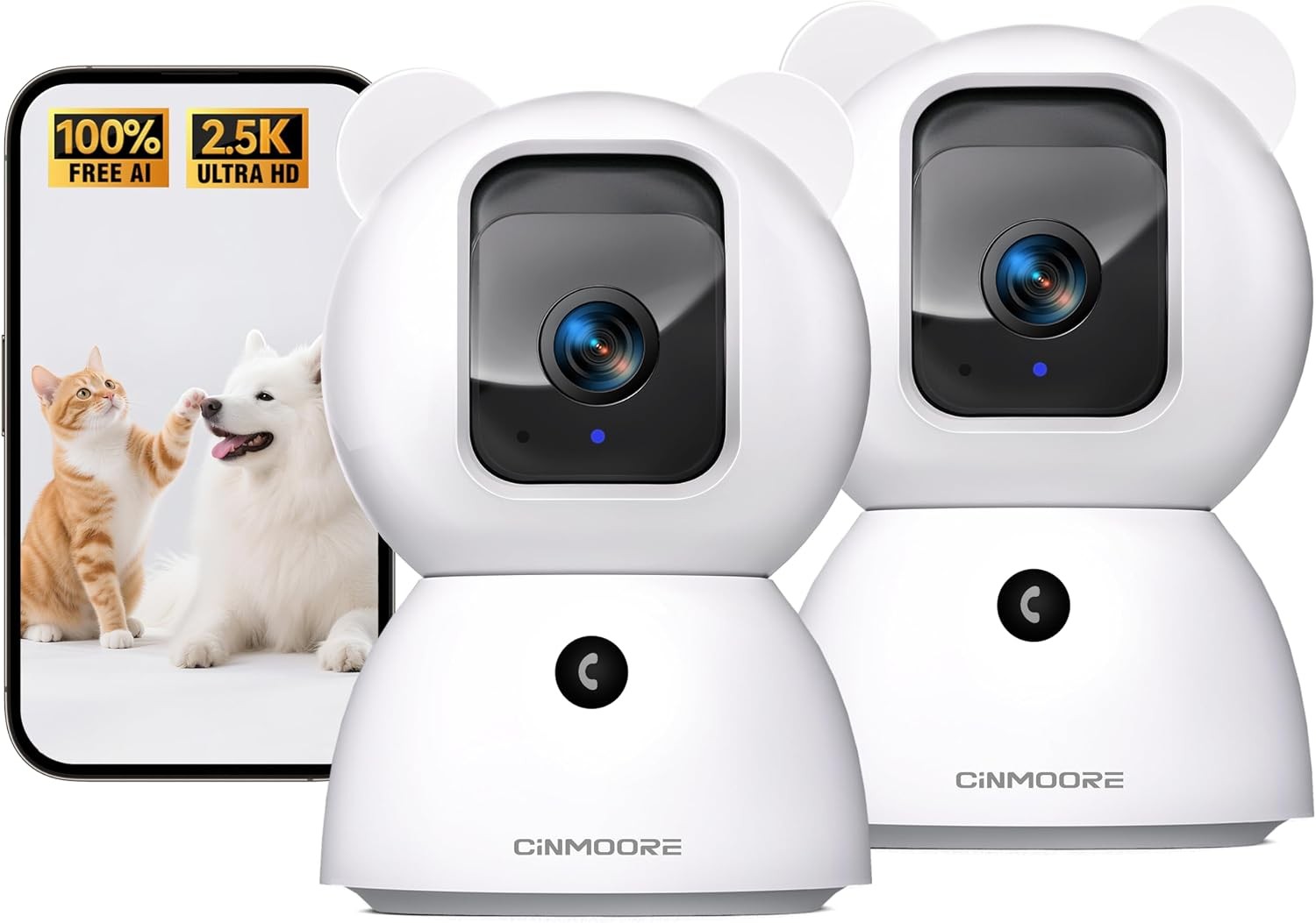 Home Security Camera 2.5K 2 Pack AI Pet Cry Detection 2.4GHz