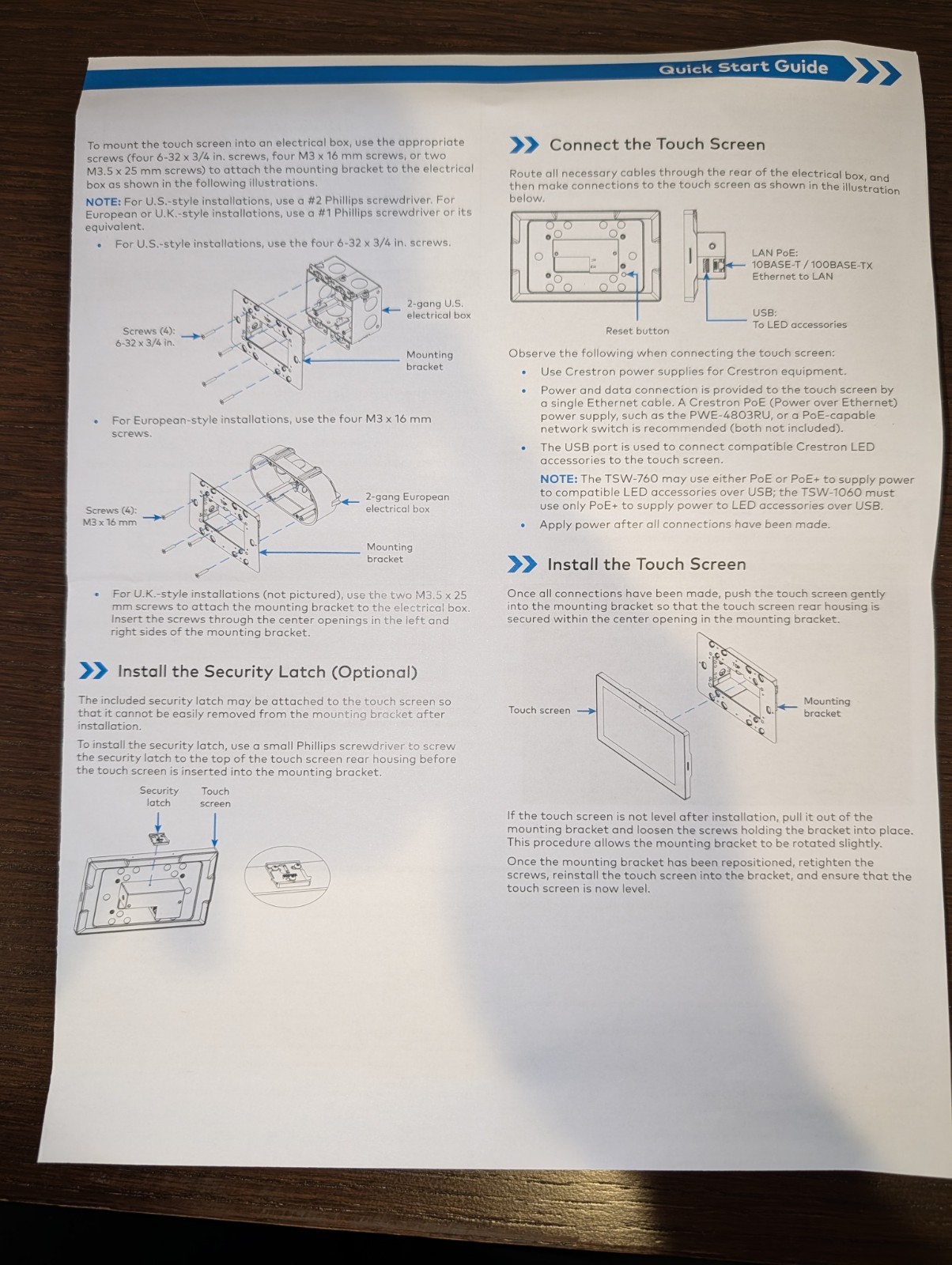 Crestron Wall Mount Bracket For TSW -1060, TSW-760, TSW-560, TSS-7, TSS-10 + Hwd