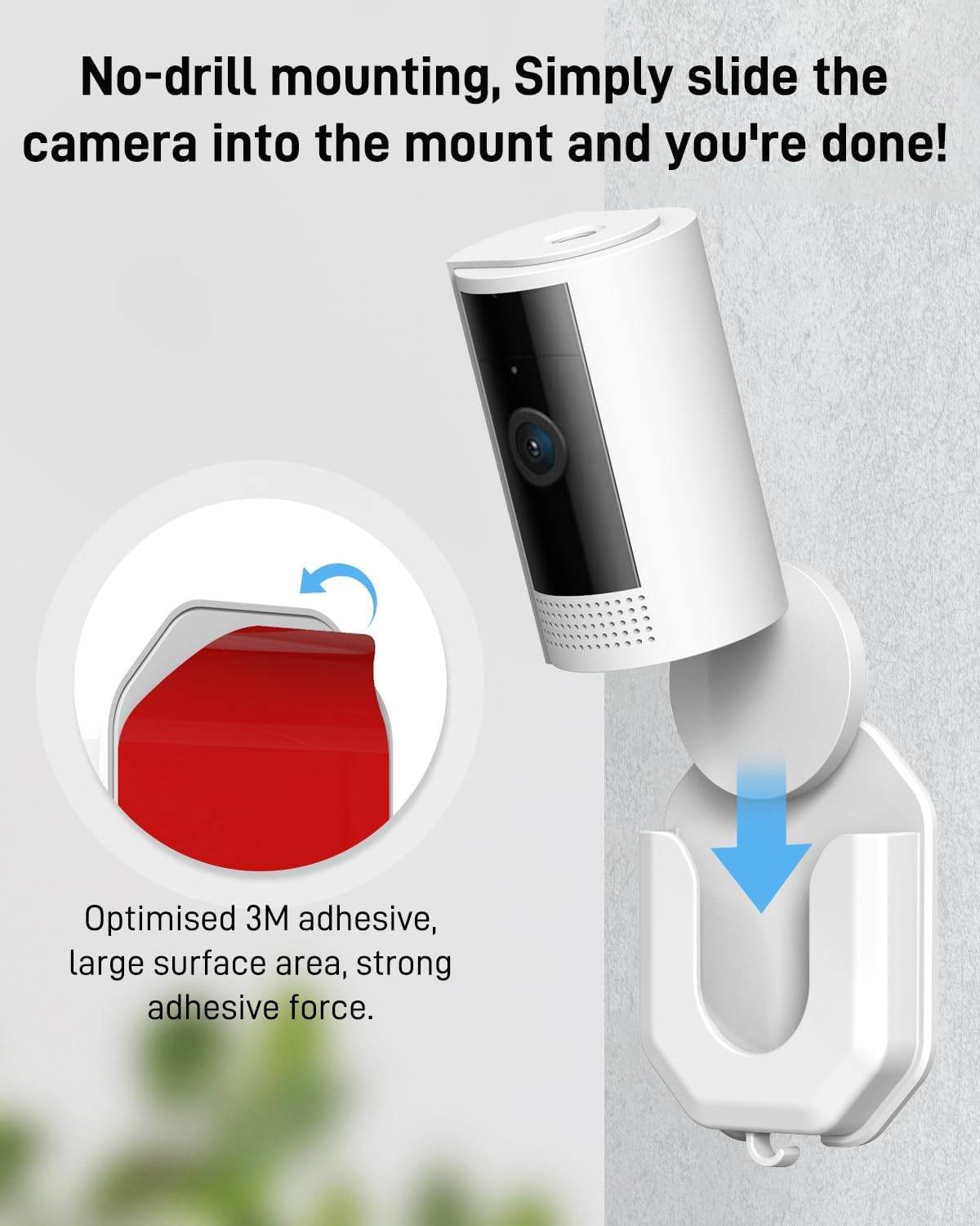 No Drill Ring Indoor Cam Adhesive Wall Mount Bracket, Strong Durable Adhesive