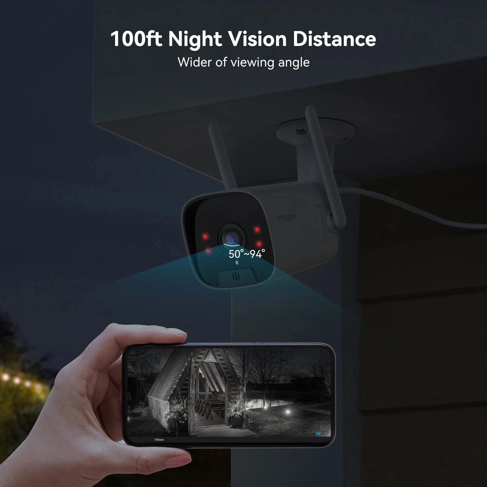 TMEZON Wireless Home Camera System HDD Outdoor 3MP NVR 2-Way Audio Home
