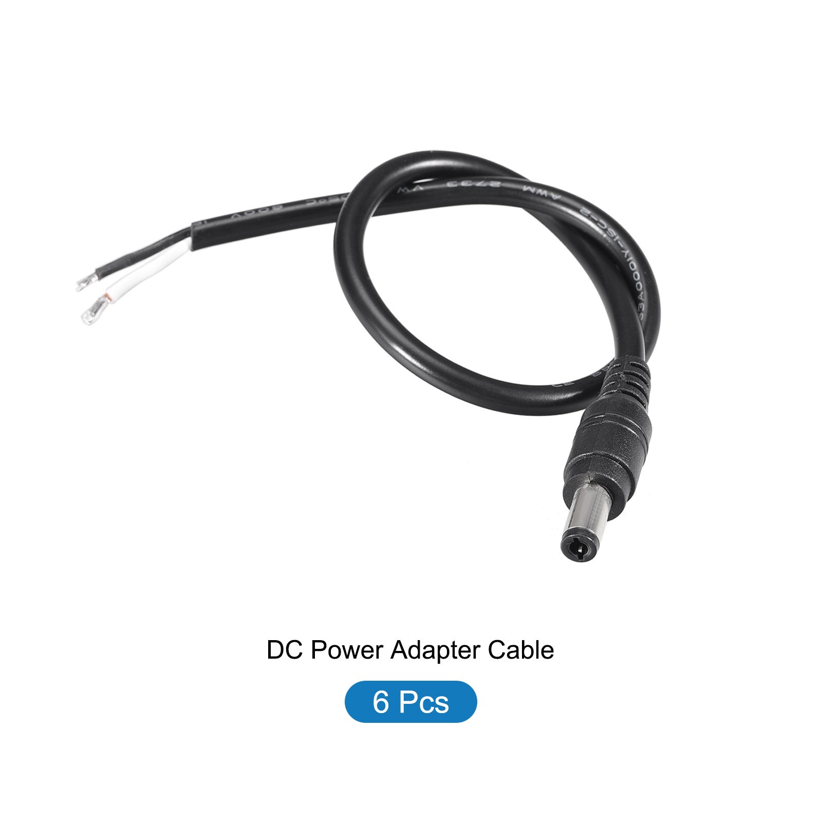 6Pcs DC Power Cable Male Connectors DC Jack Socket Wire 30cm 10A Black