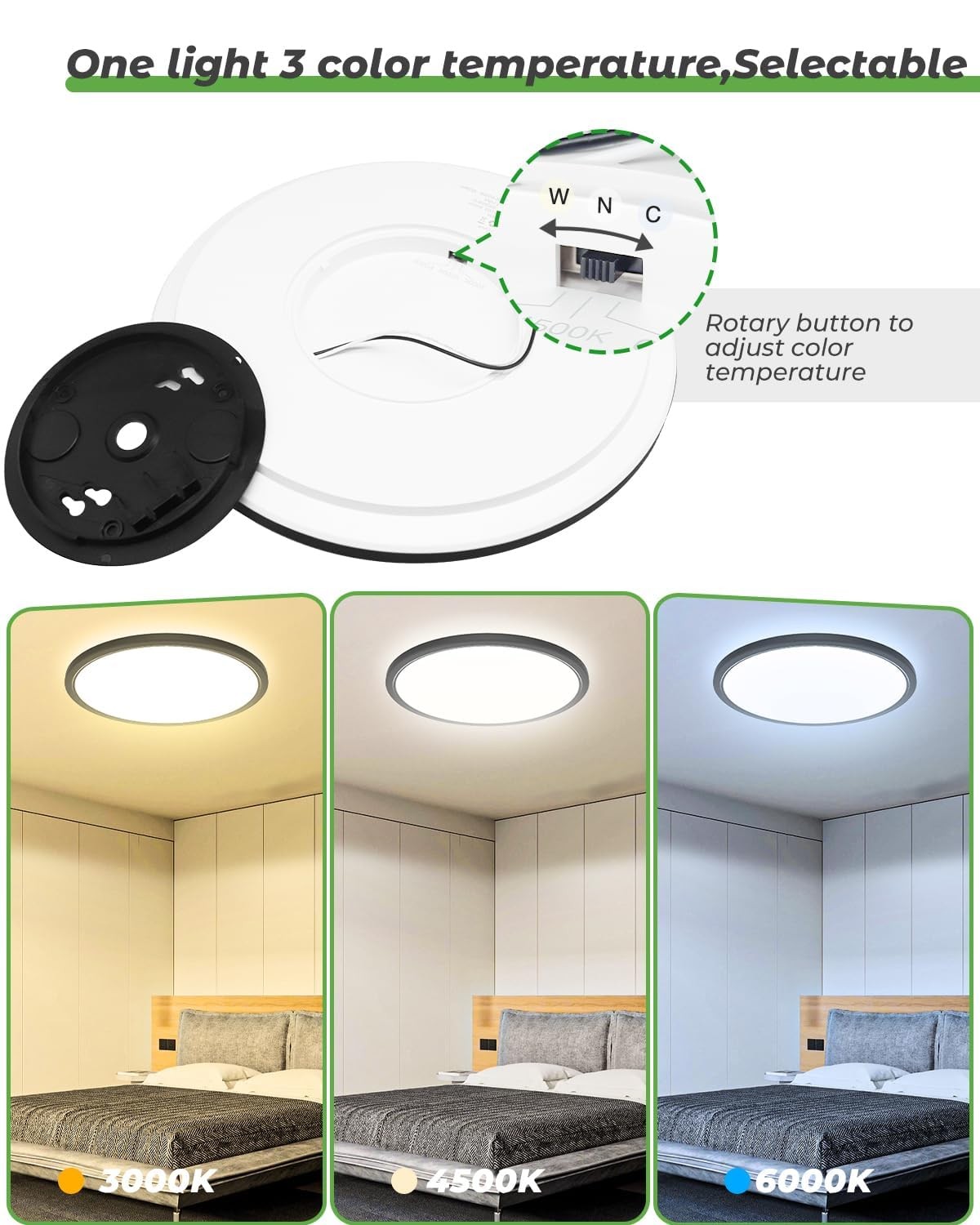 Zemty 2Pack 16.5 Inch LED Flush Mount Light, 36W 4200lm 16.5in-2Pack, Black
