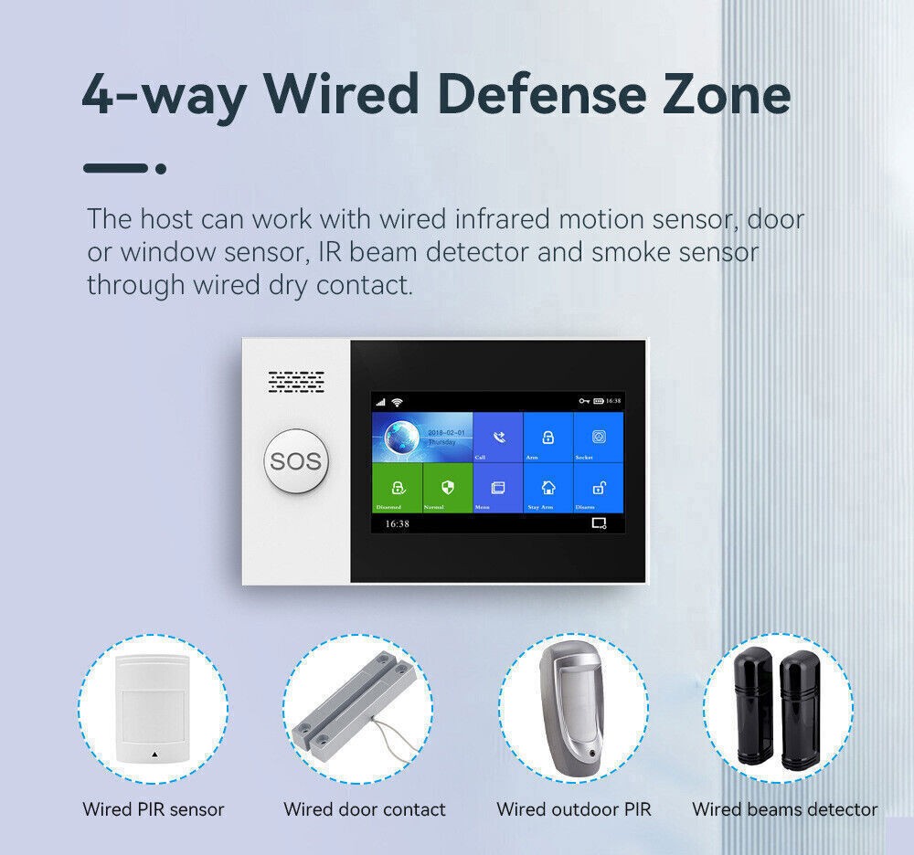 TUYA WiFi+4G Kits Home Burglar Security Alarm System w/Touch Keypad PIR DOOR
