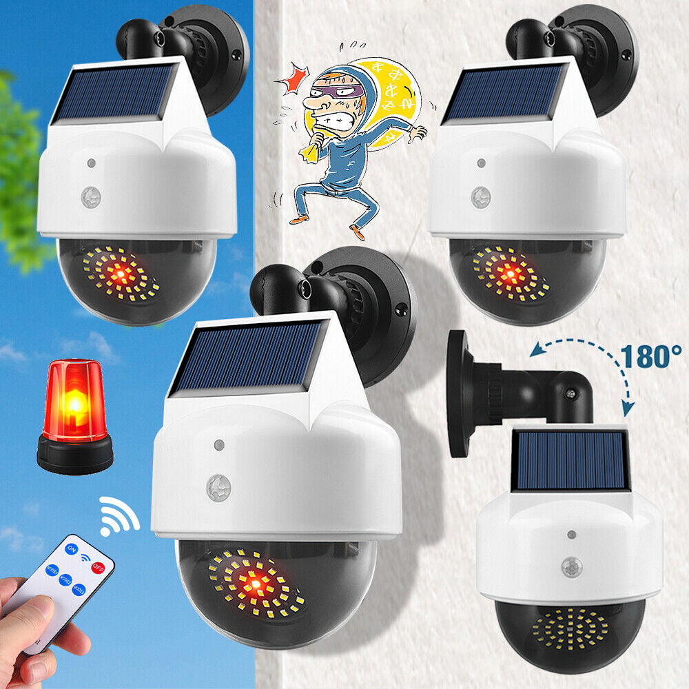 Solar Power Dummy Security Camera Fake CCTV LED Flashing Red Light Motion Sensor