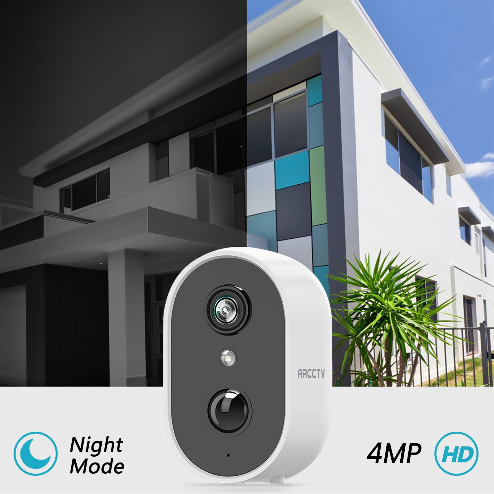 ARCCTV 4MP Solar Battery Powered WiFi Security Camera Home Outdoor Wireless CCTV