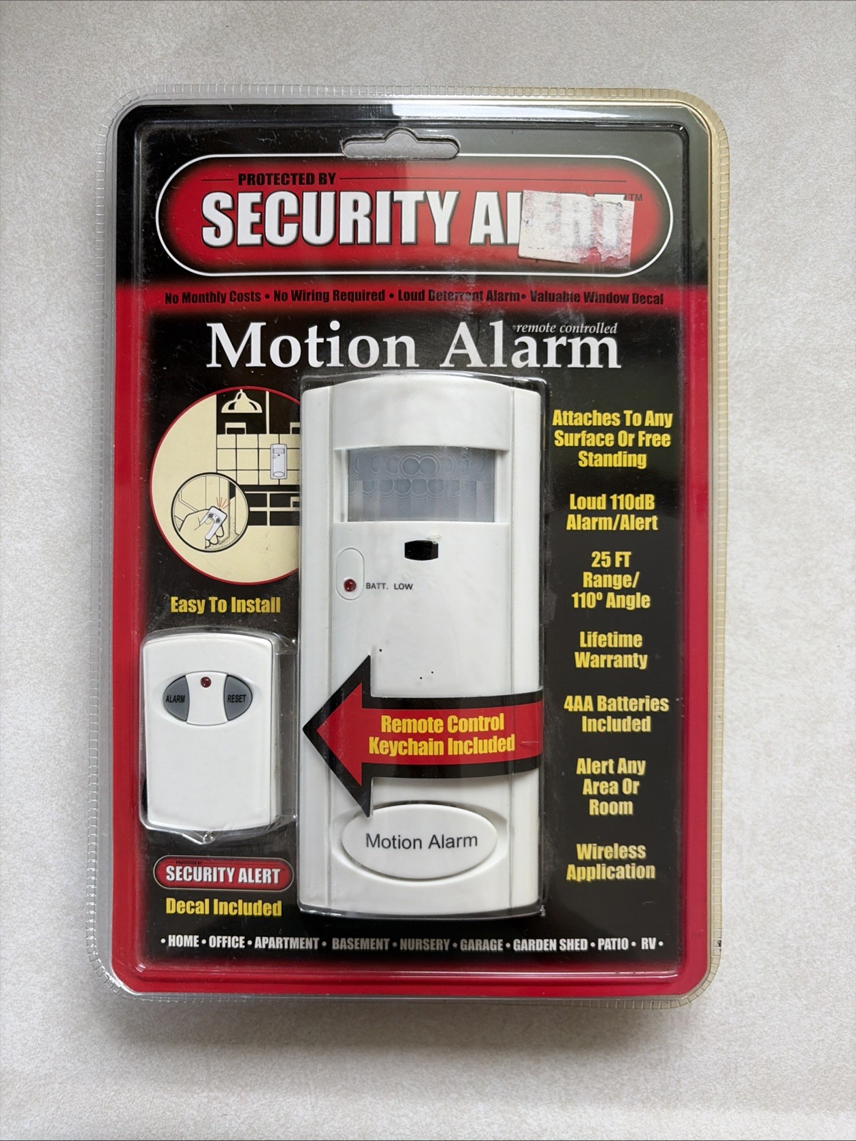 Security Alert System Motion Sensor Alarm Castlehill Products 110db W/Remote NIP