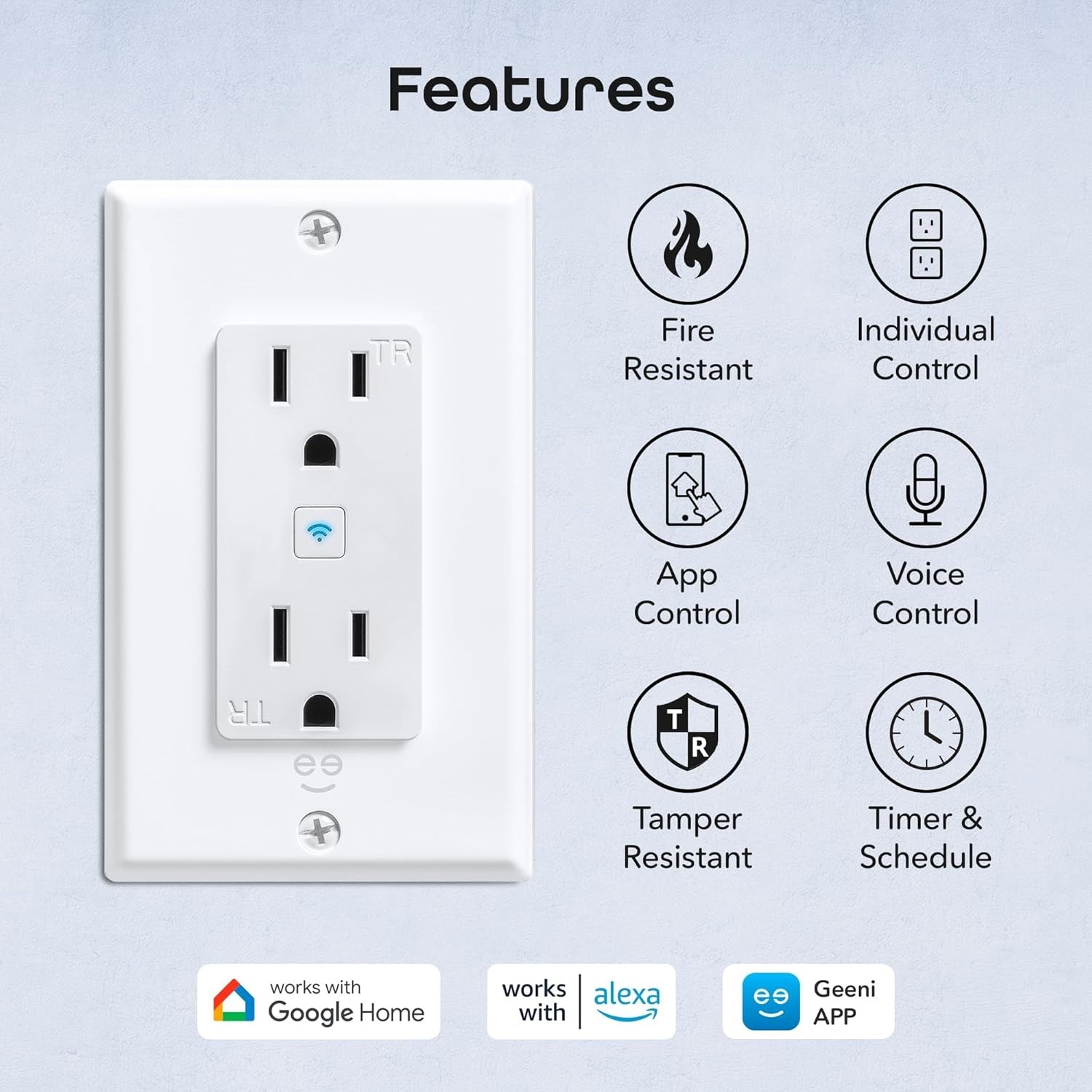NEW Geeni Smart WiFi In-Wall Outlet 4 Pack Alexa Google Home White