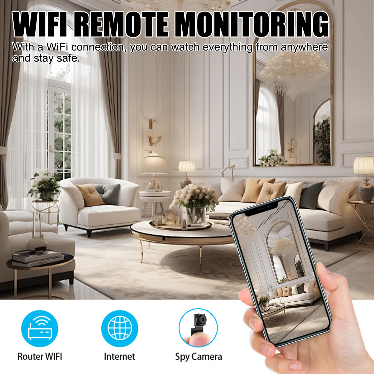 4K Mini Security Camera with Motion Alert WiFi APP Control DIY Adhesive Mount