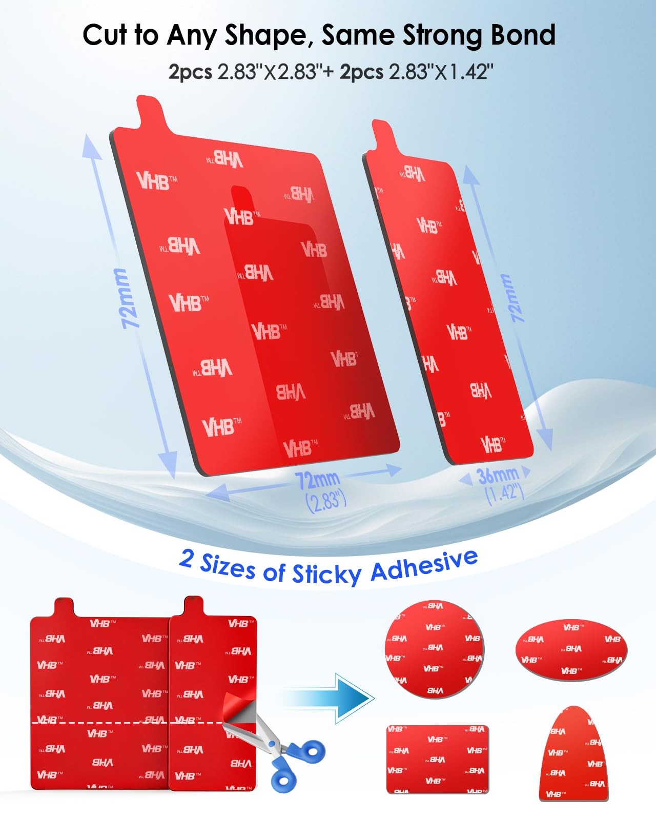 4Pcs Adhesive Sticky Pads for Dash Cam, Square High Heat 2.83 inches, Red