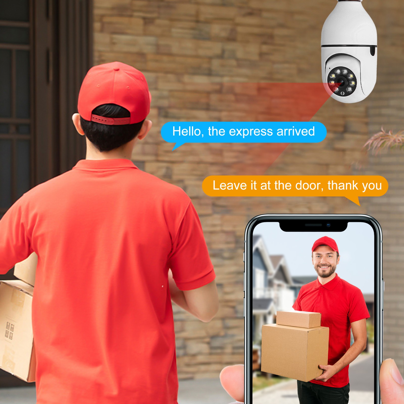 1080p HD 360° Panoramic Light Bulb Camera Wireless IP Home Security Lamp Cam HD