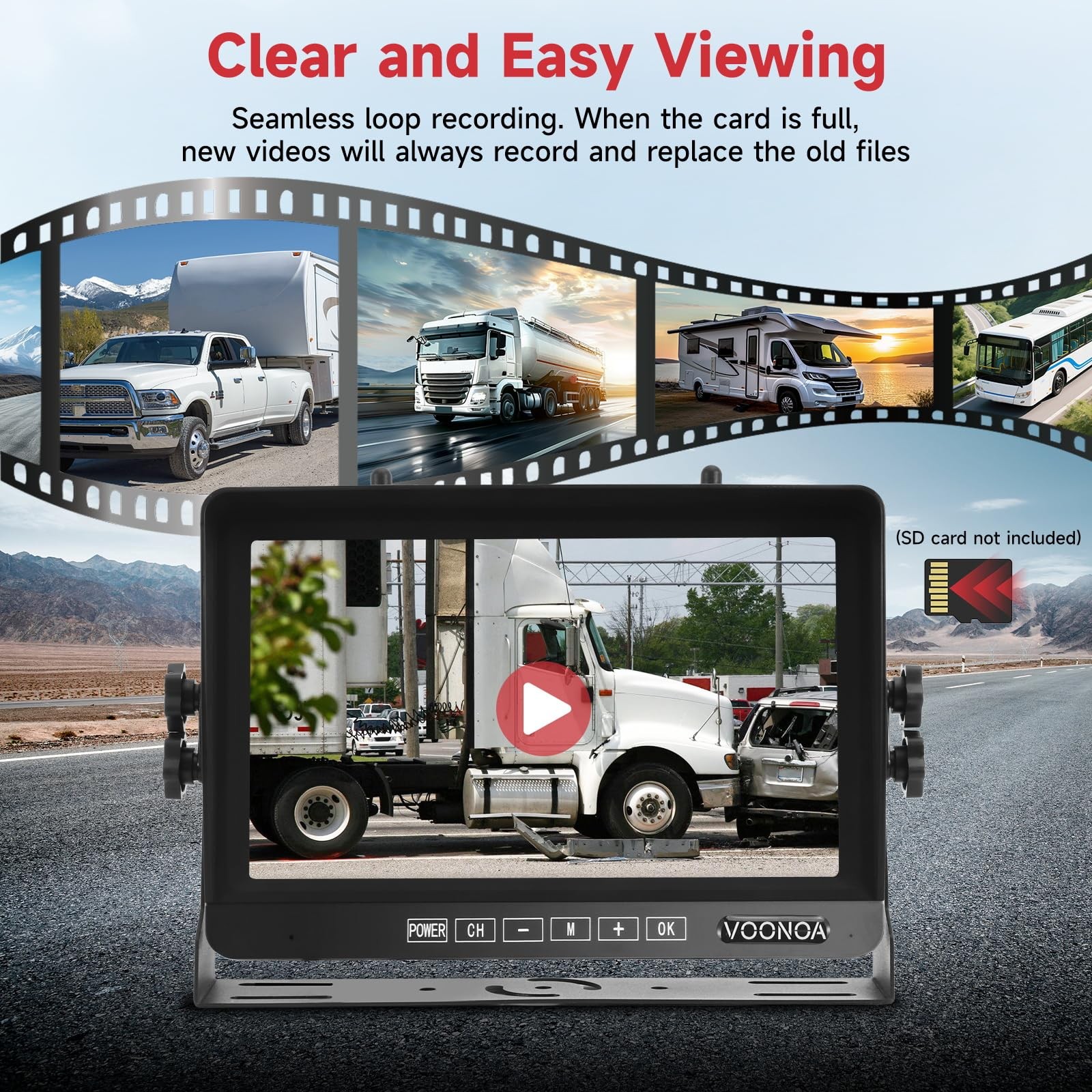Wireless RV Backup Camera System, 9″ 1080P DVR Monitor with 45*11*28CM, black