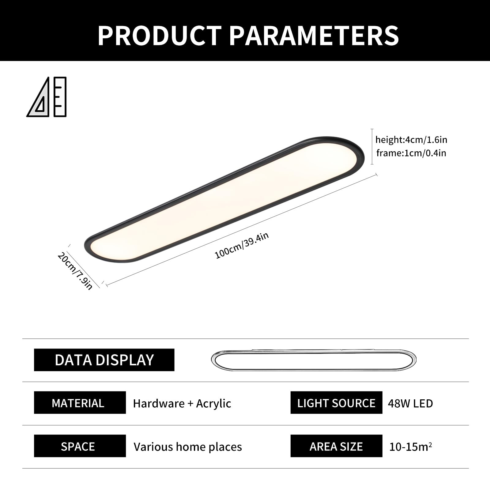 Modern Linear Ceiling Lights,48W Dimmable LED Dimmable/39.4 Inch/Black