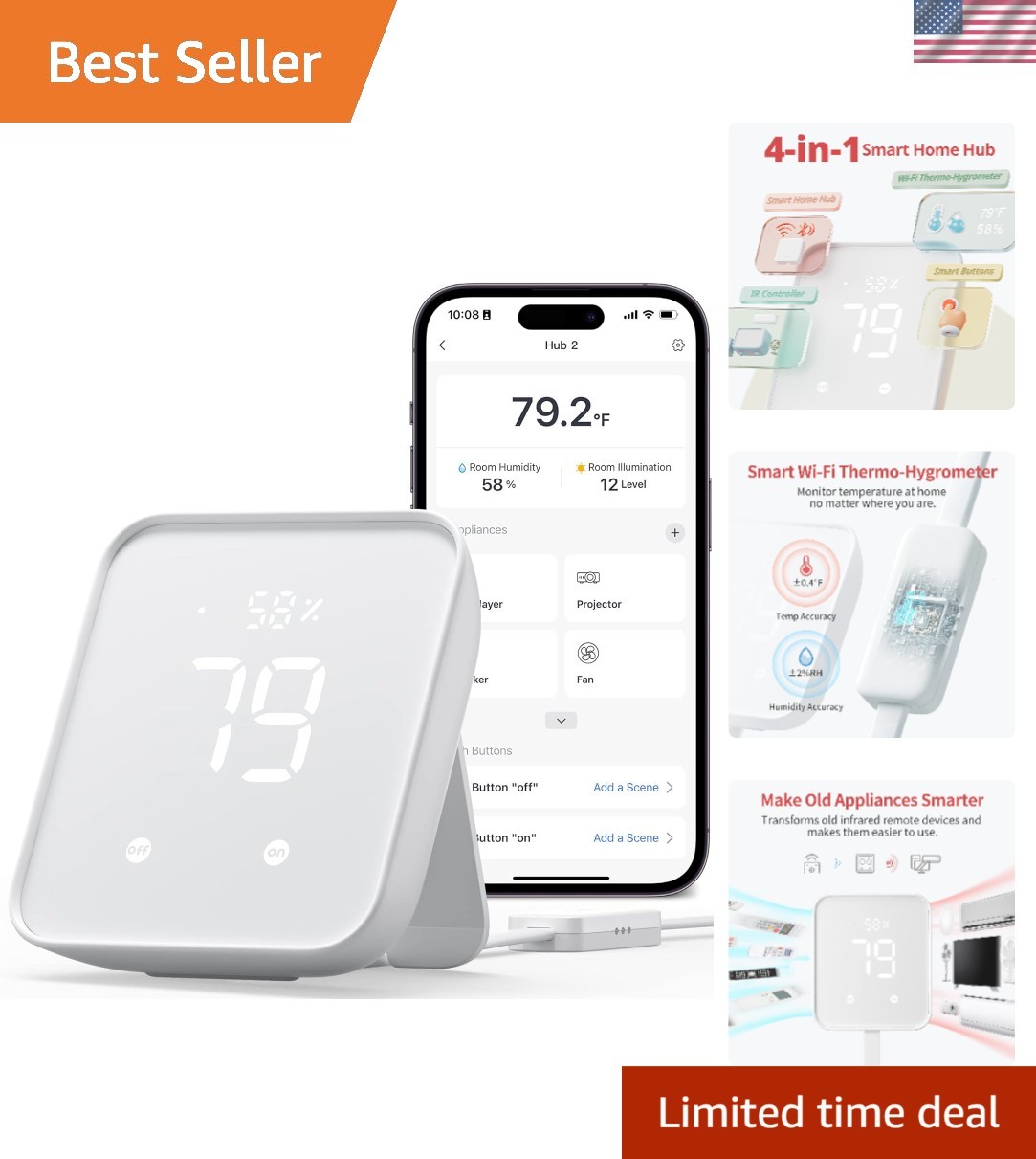 Enhanced Home Control: Hub 2 WiFi Thermometer & IR Remote with Scene Automation